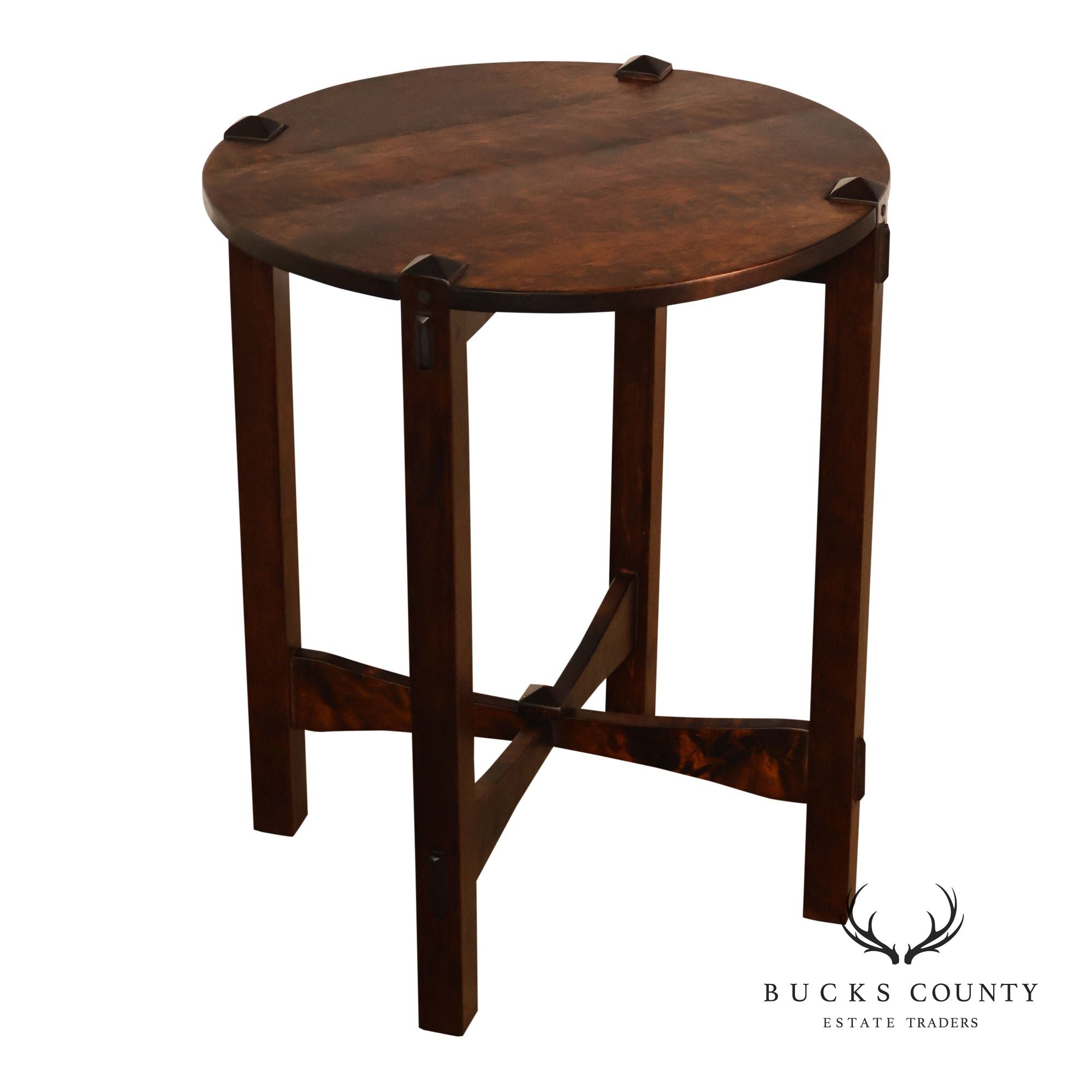 Studio Arts And Crafts Style Round Accent Table With Burl Wood Top