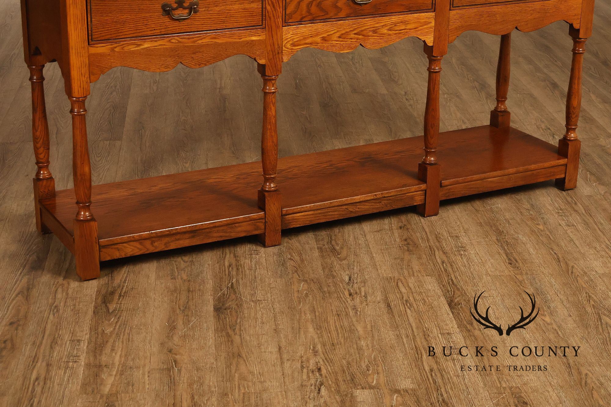 Hickory Chair Company Oak Three Drawer Console Sofa Table