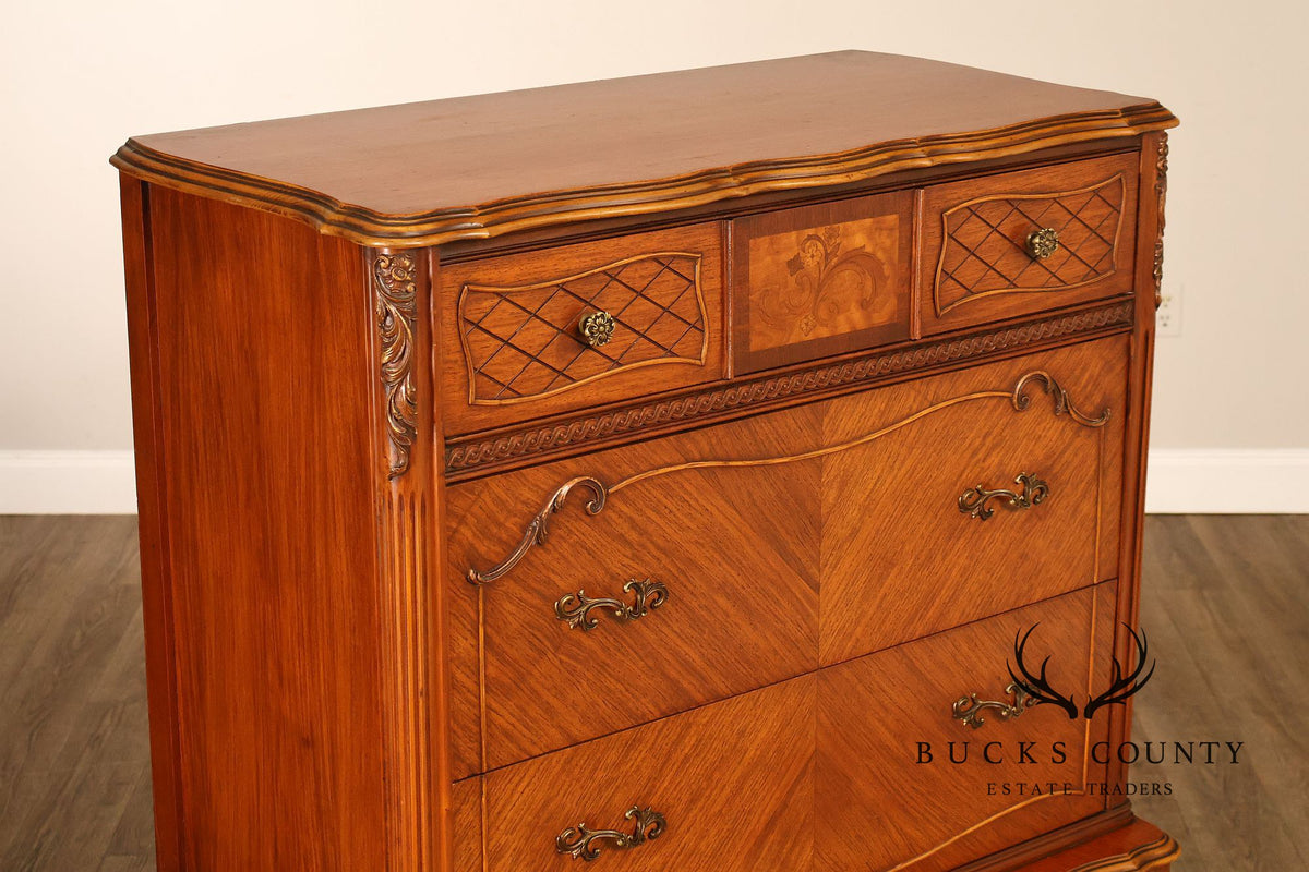 French Louis XV Style Satinwood High Chest Of Drawers