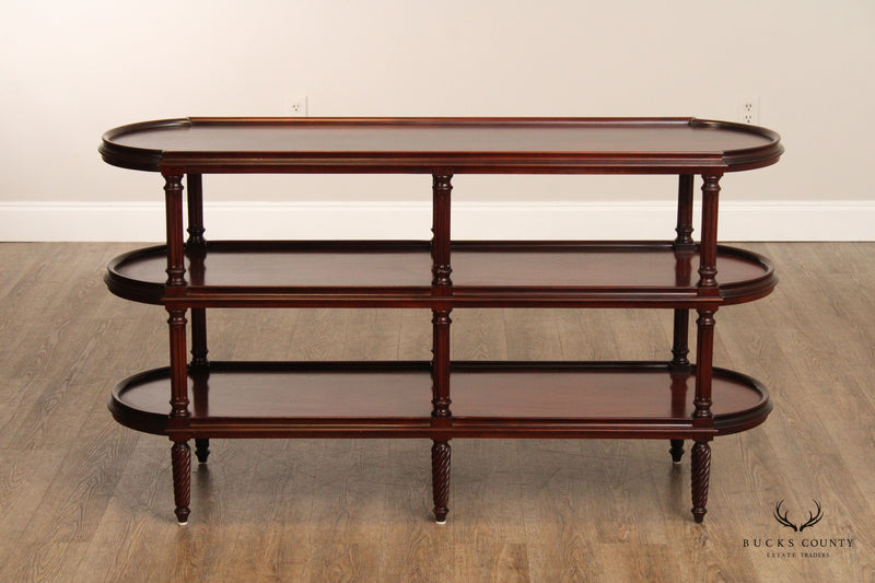 Henredon English Regency Style Mahogany Three-Tier Etagere Sofa Table Bookshelf