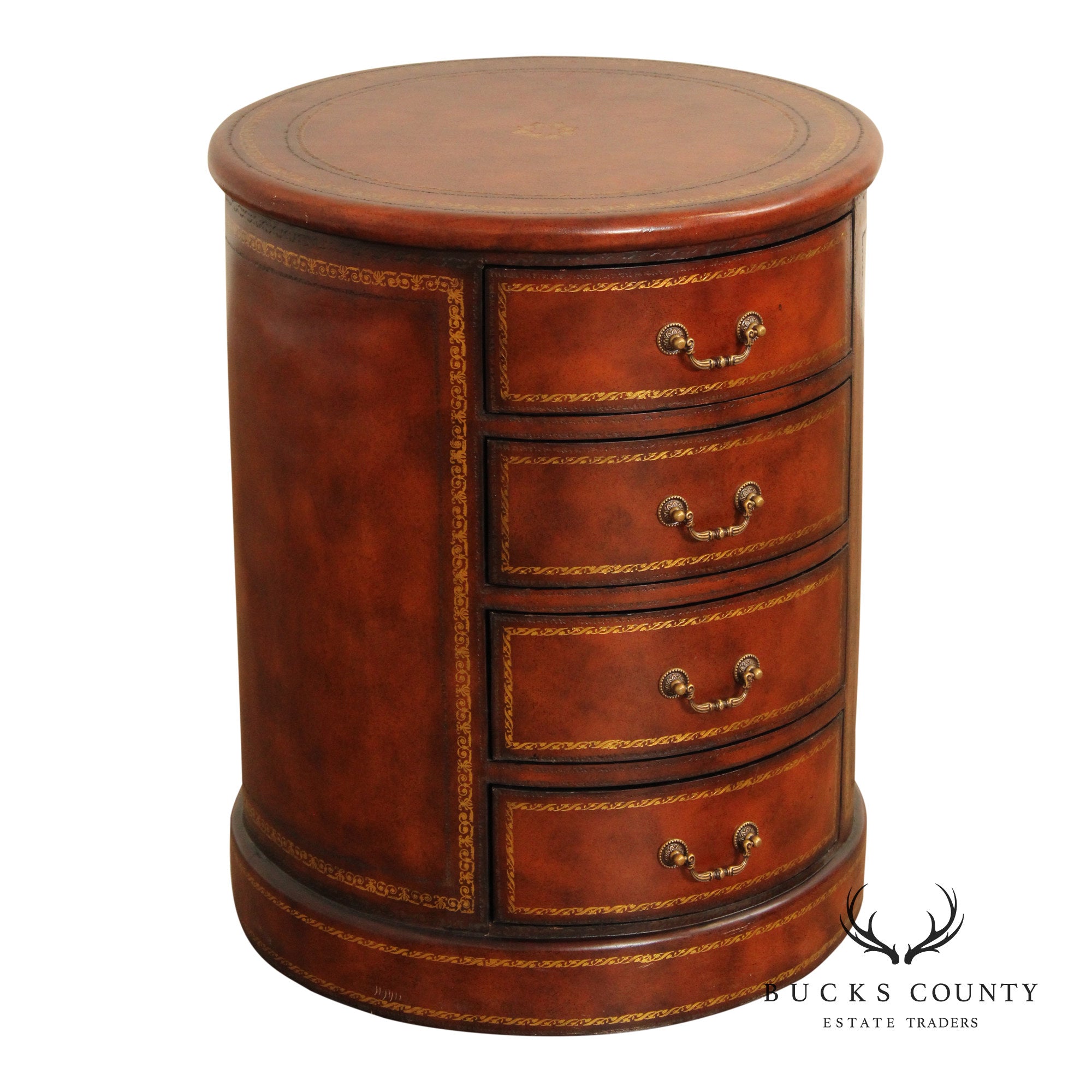 Regency Style Leather Wrapped Drum Table