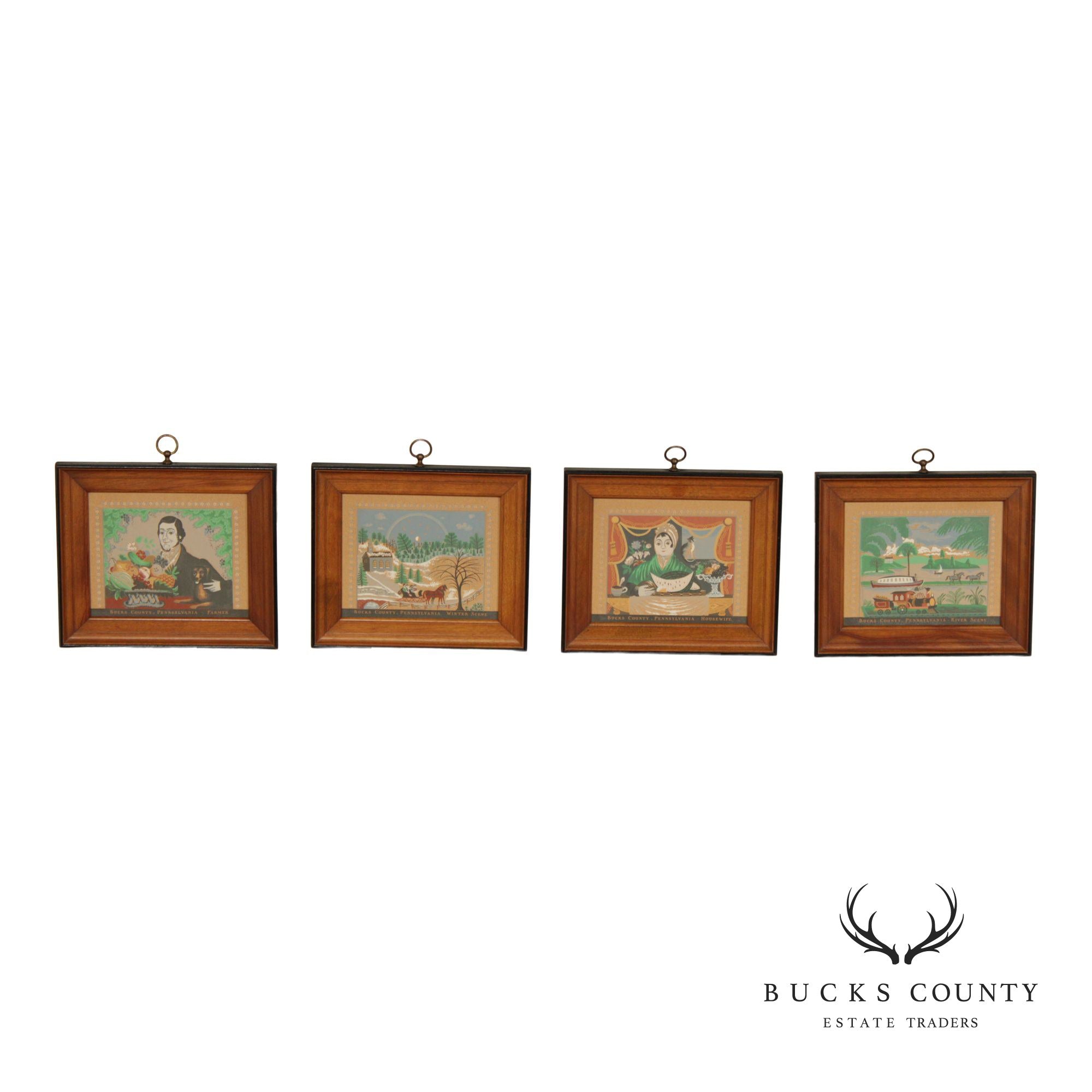 Folk Art Style Set of Four Bucks County Framed Prints