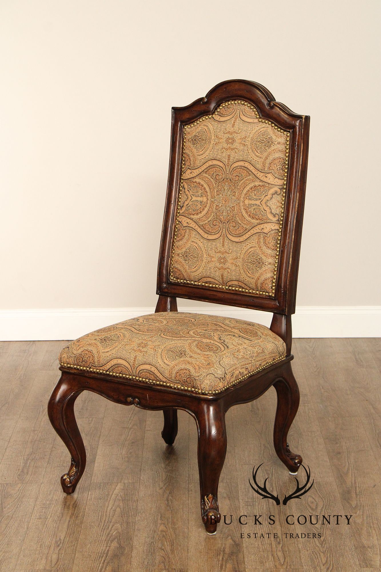 French Louis XV Style Set of Eight Carved Frame Upholstered Dining Chairs