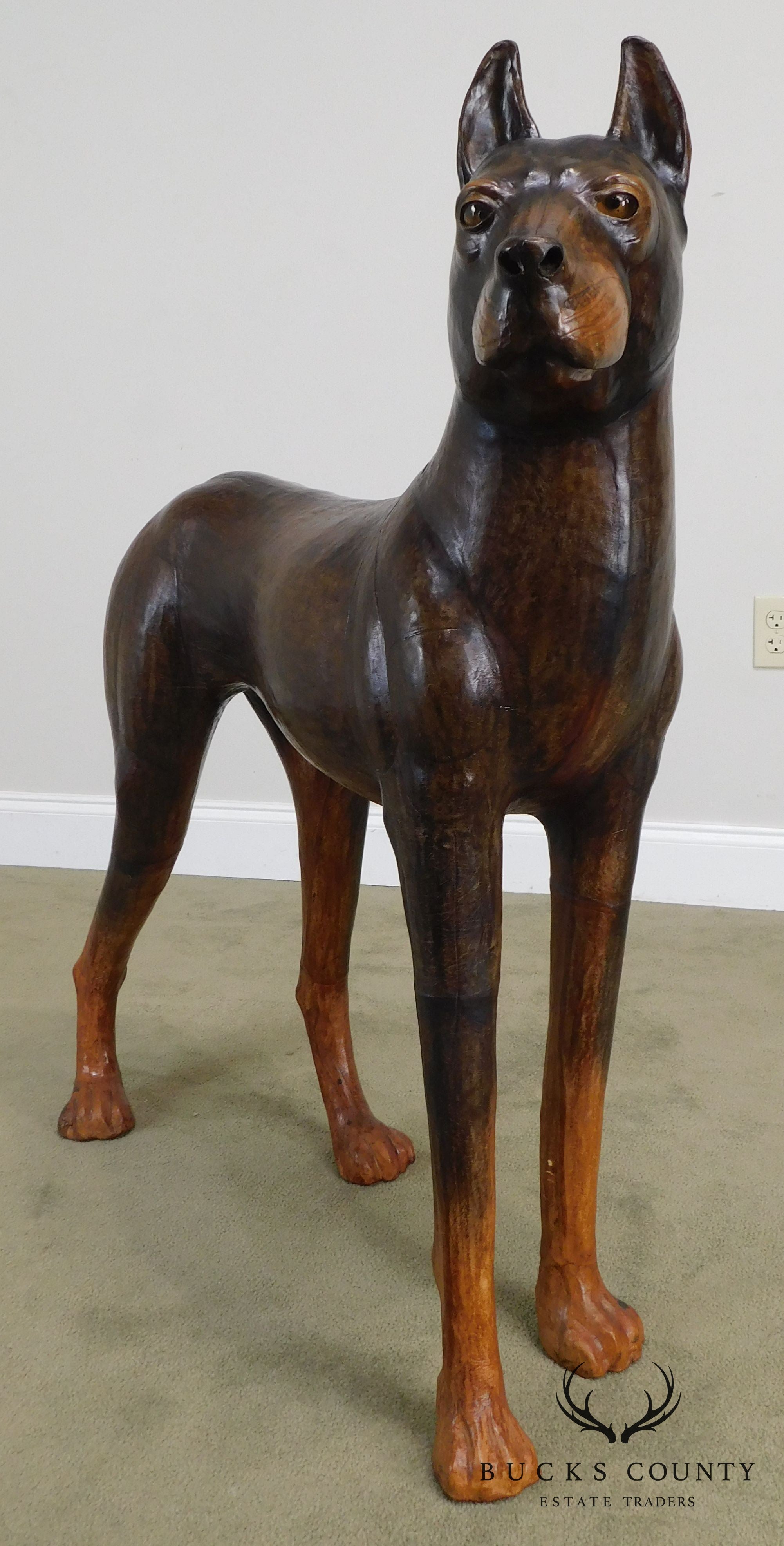 Life Size Leather Wrapped Doberman Pinscher Dog Statue