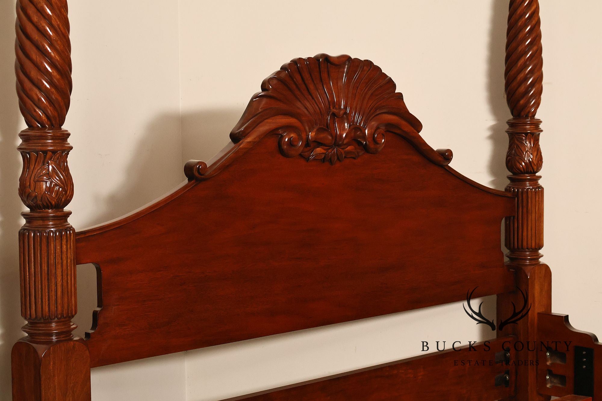 Colonial Revival Carved Mahogany King Size Four Poster Bed