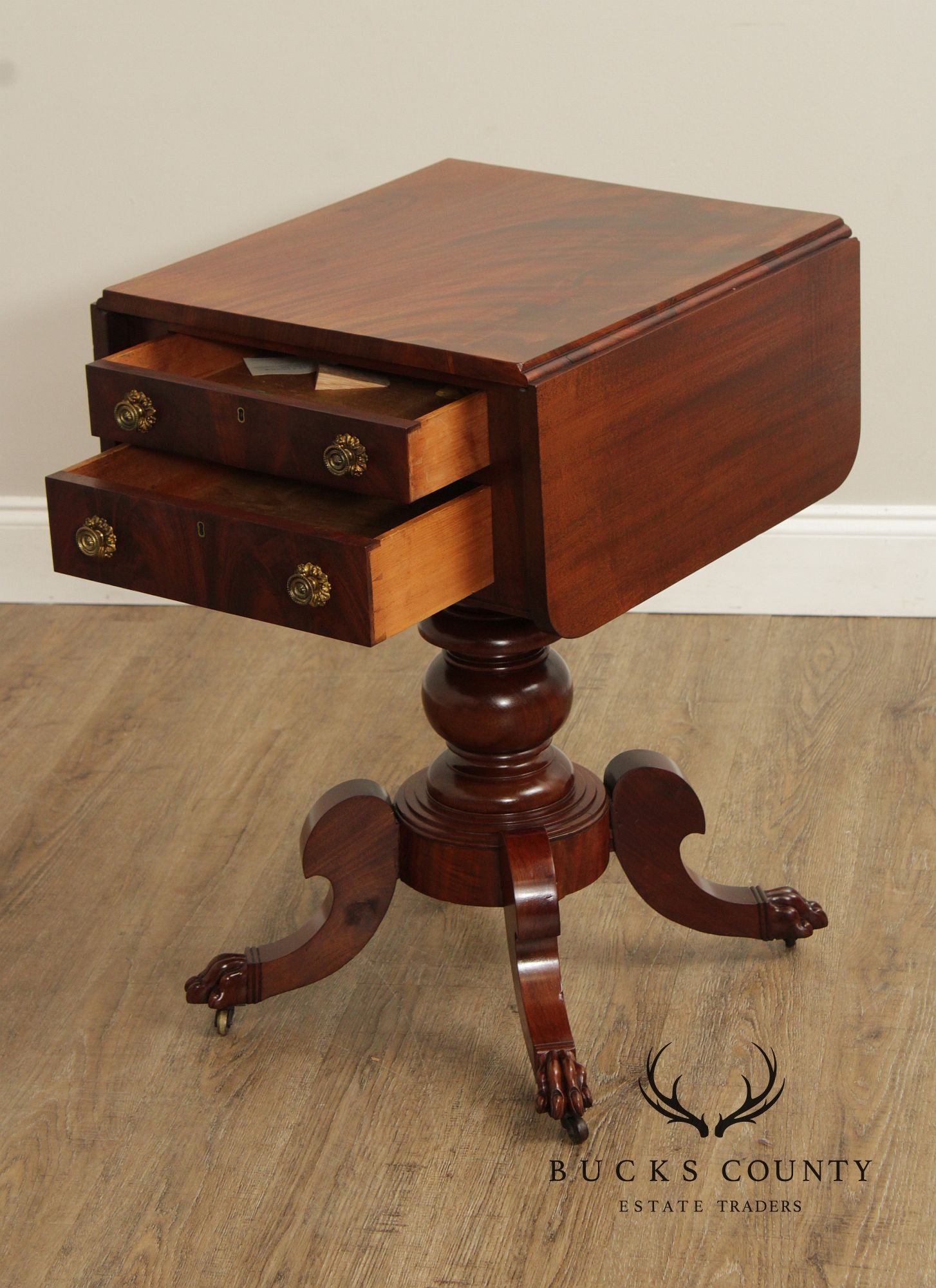 Antique American Empire Mahogany Dropleaf Side Table