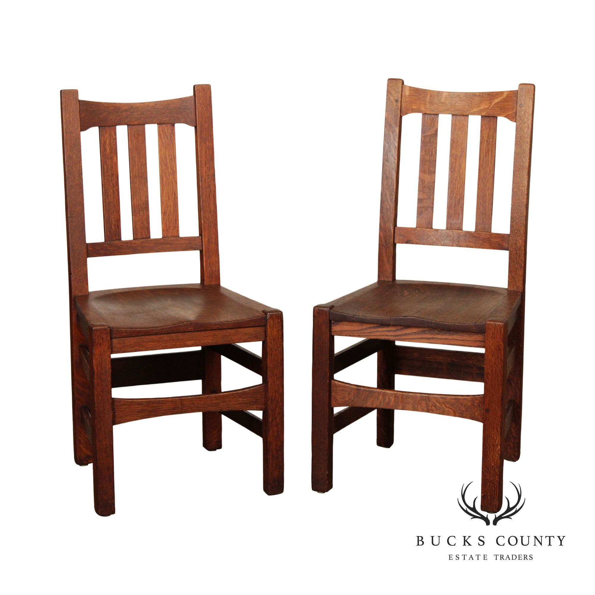 Stickley Brothers Antique Pair of Mission Oak Side Chairs