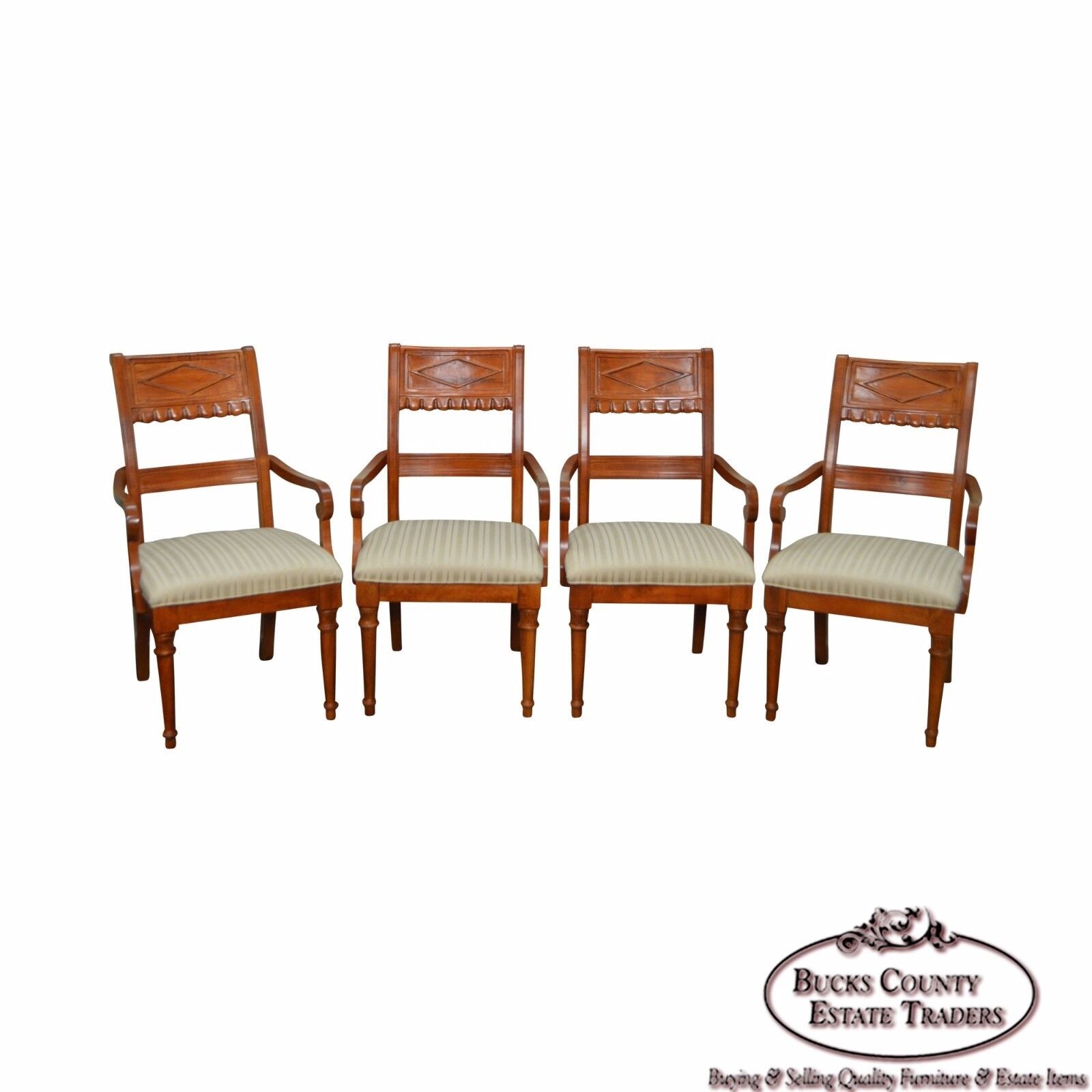 Lexington Regency Style Set of 4 Cherry Wood Arm Chairs