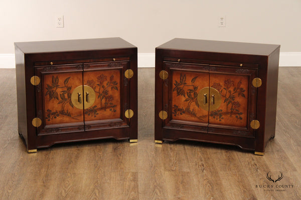 Asian Style Vintage Pair of Two Door Cabinet Nightstands