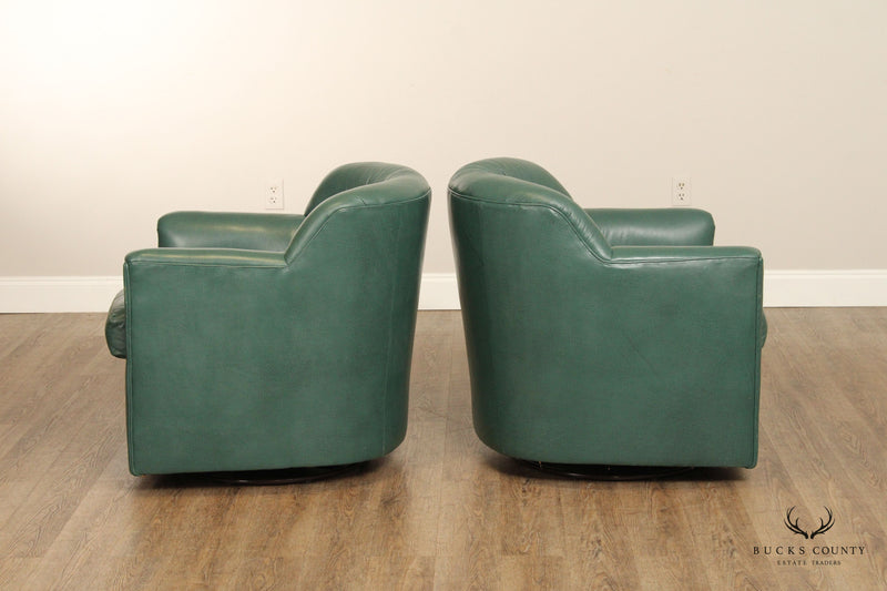 Hancock & Moore Vintage Pair of Leather Swivel Club Chairs