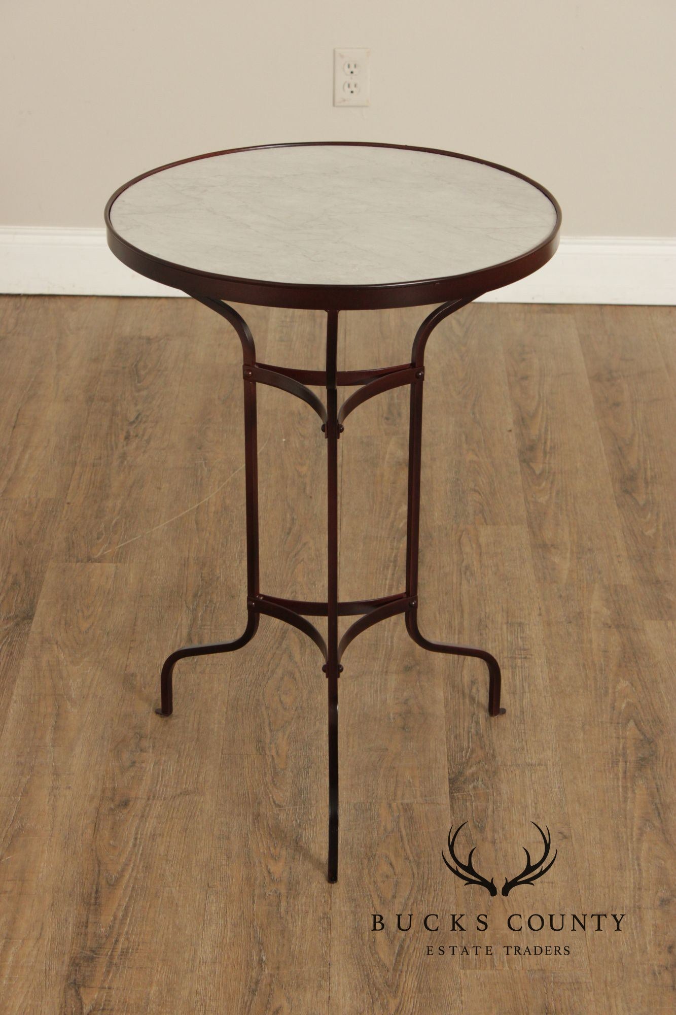 Vintage Wrought Iron and Round Marble Top Side Table