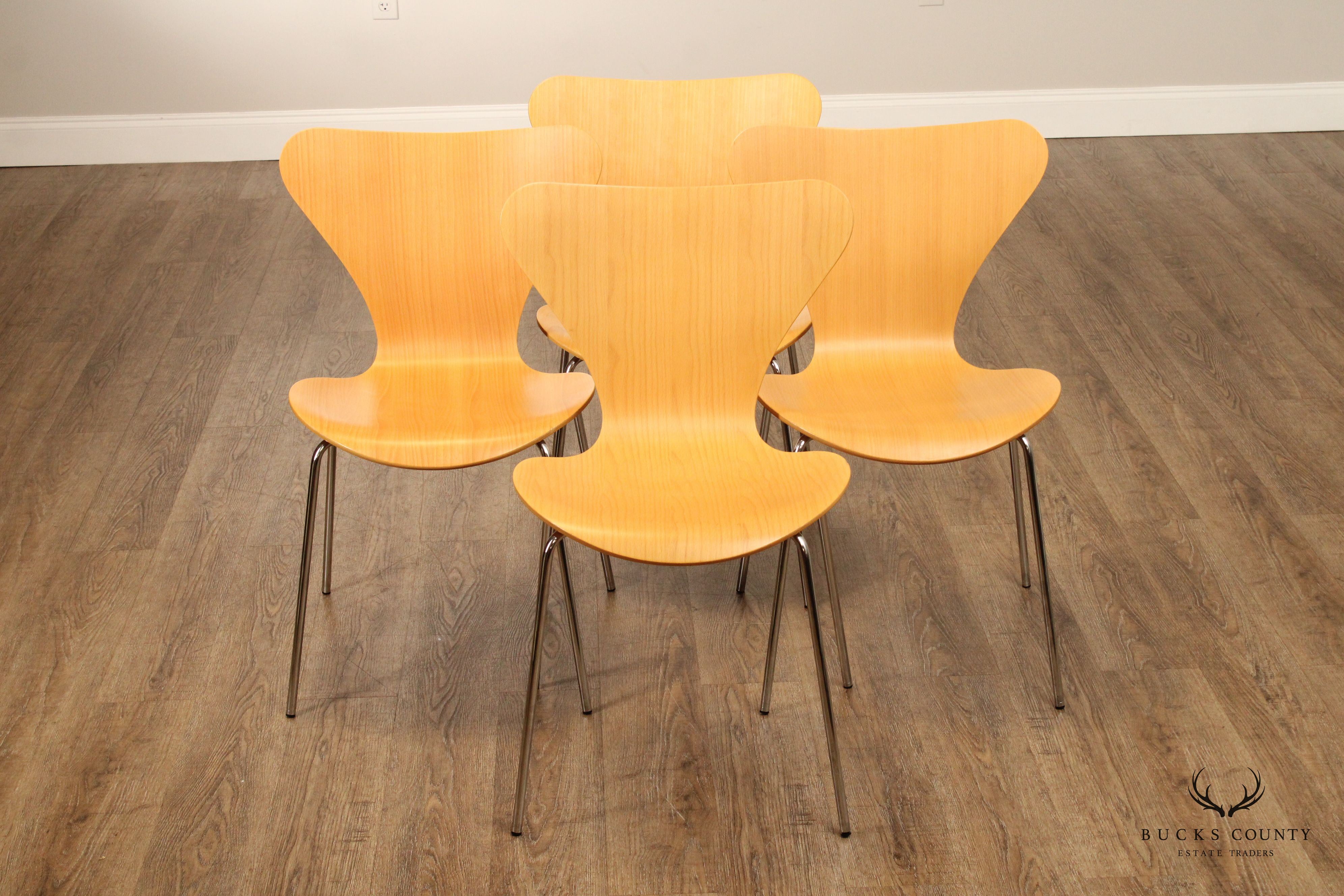 ARNE JACOBSEN FOR FRITZ HANSEN DANISH MODERN SET OF FOUR DINING CHAIRS