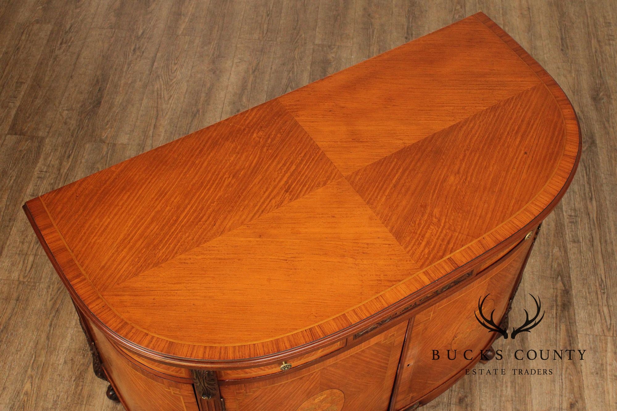 1930's French Louis XV Style Inlaid Satinwood Demilune Commode