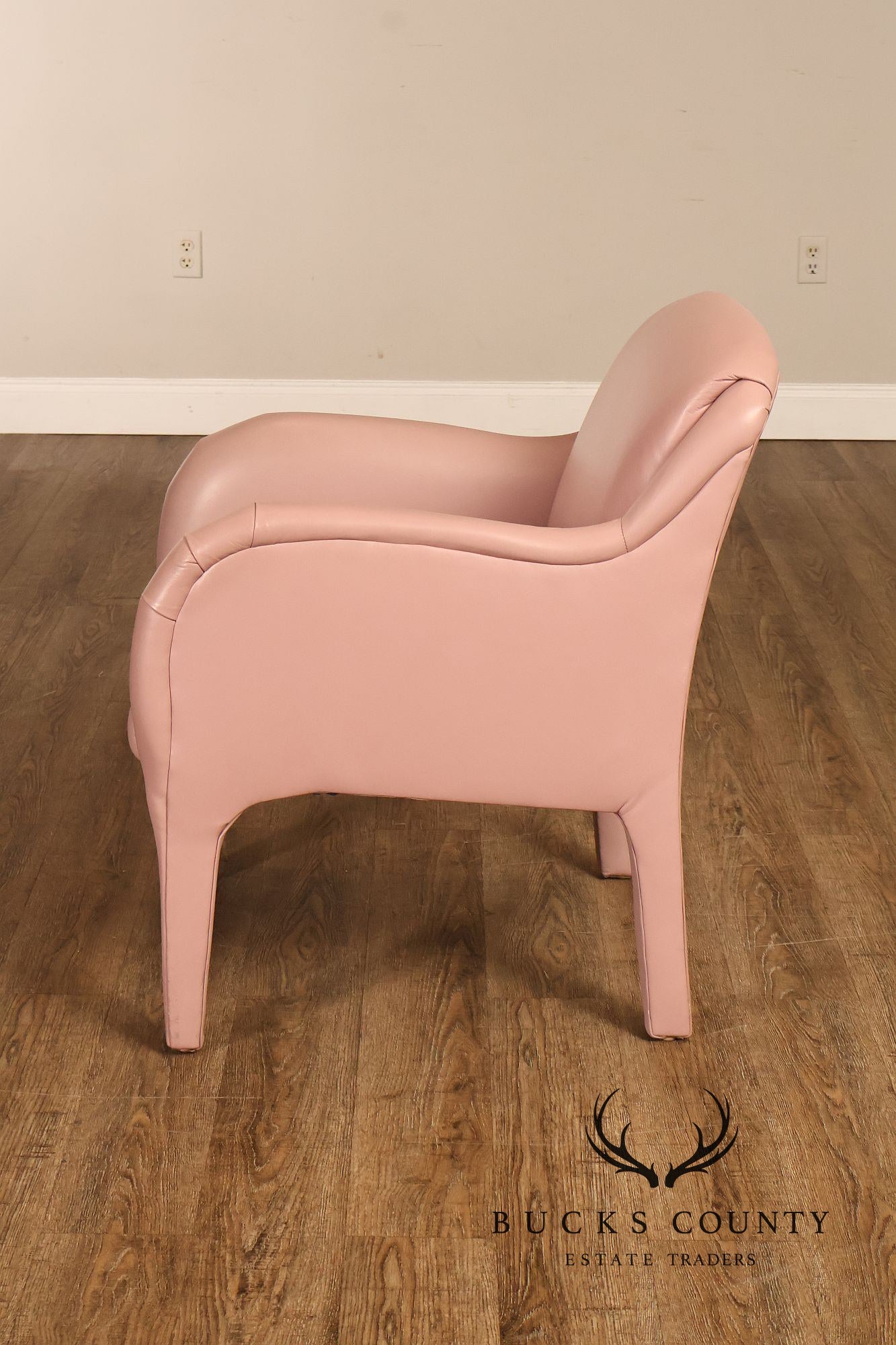 Vintage Lazar Industries East Pair Of Contemporary Modern Pink Upholstered Armchairs