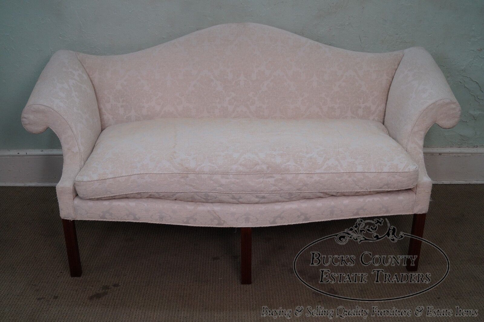 Bench Made Solid Mahogany Chippendale Style Camel Back Sofa