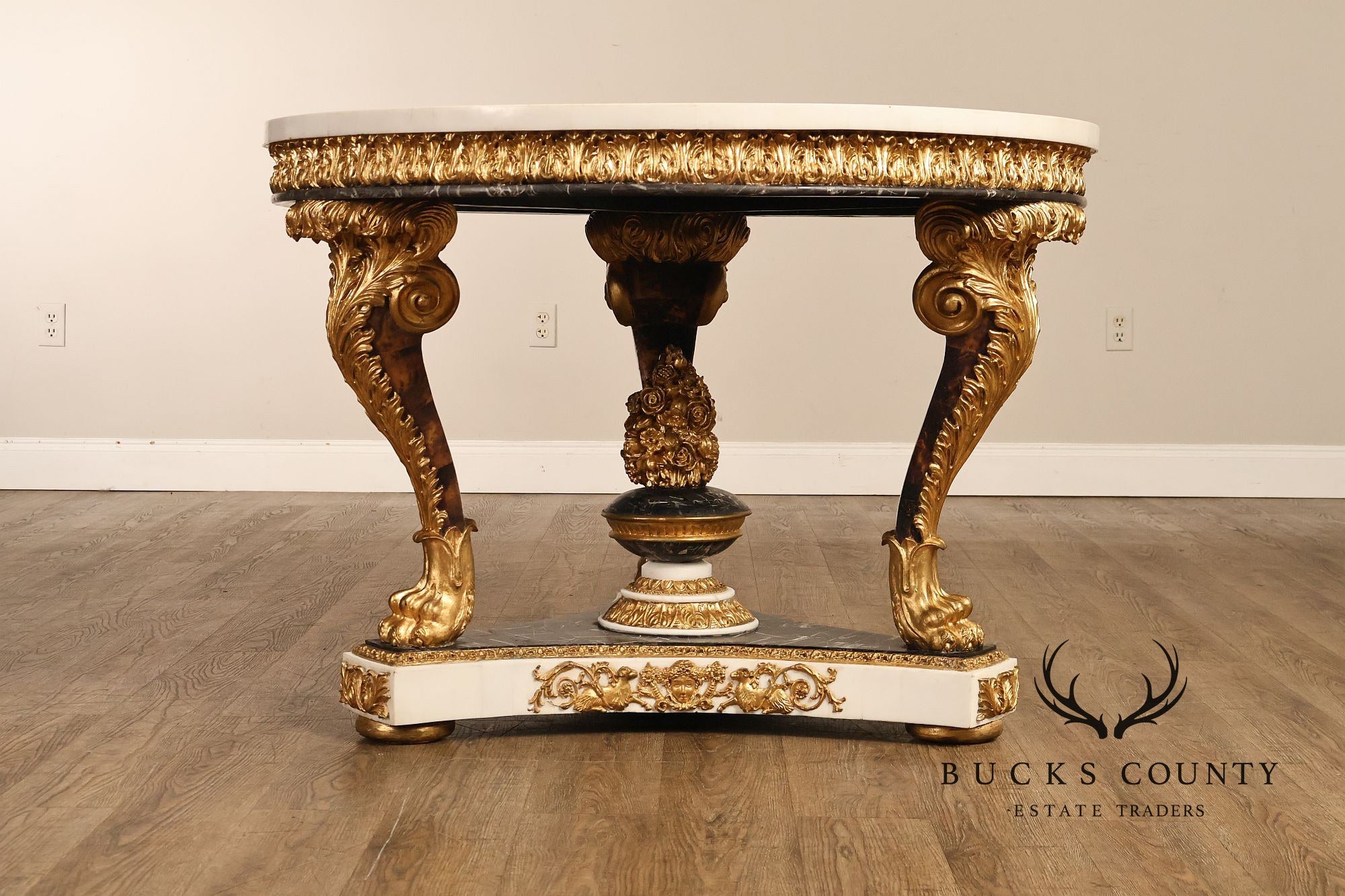 Empire Style Round Pietra Dura Center Table With Gilt Carved Base