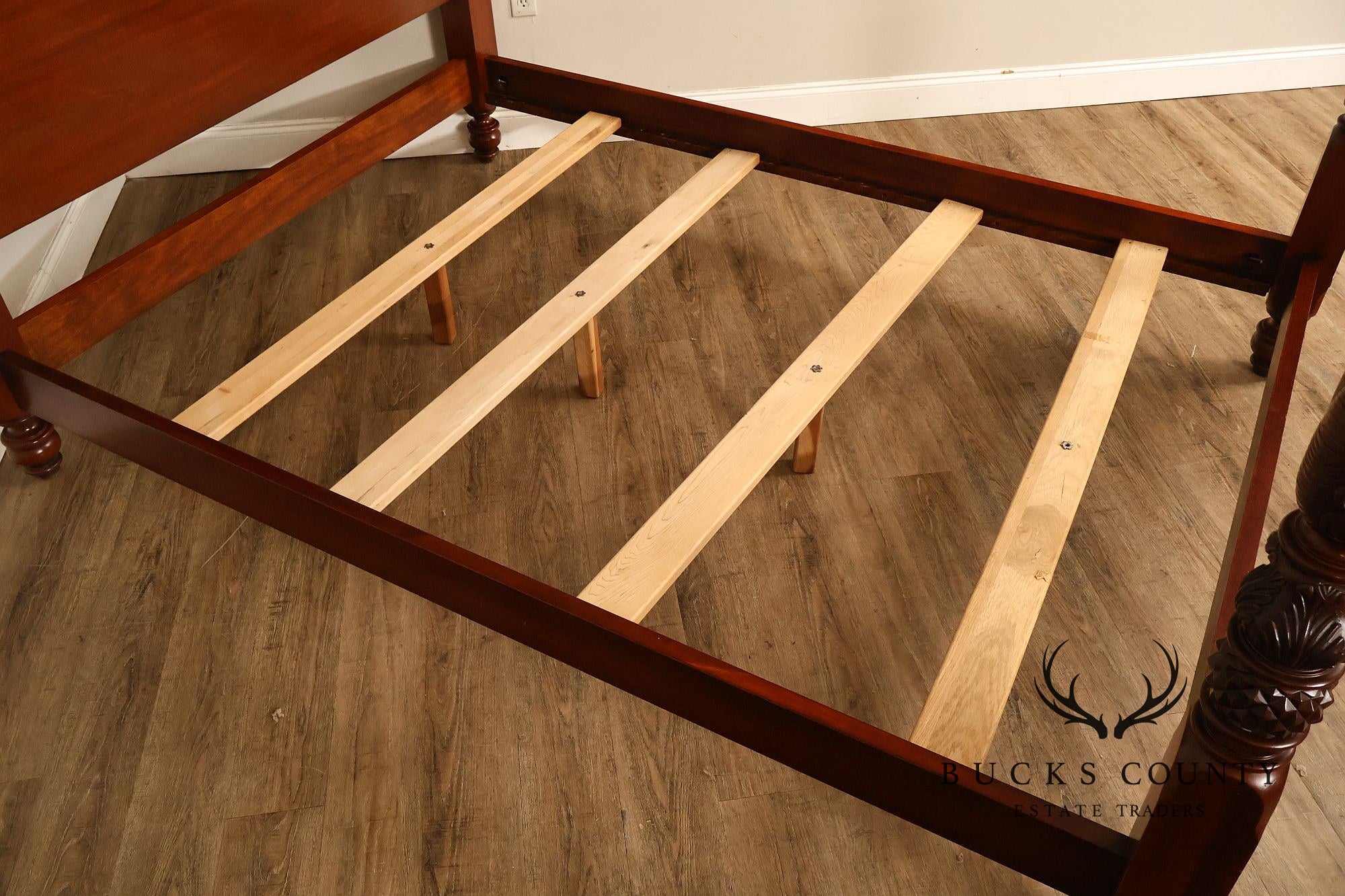 Carved Mahogany Four-Poster Queen Bed Frame