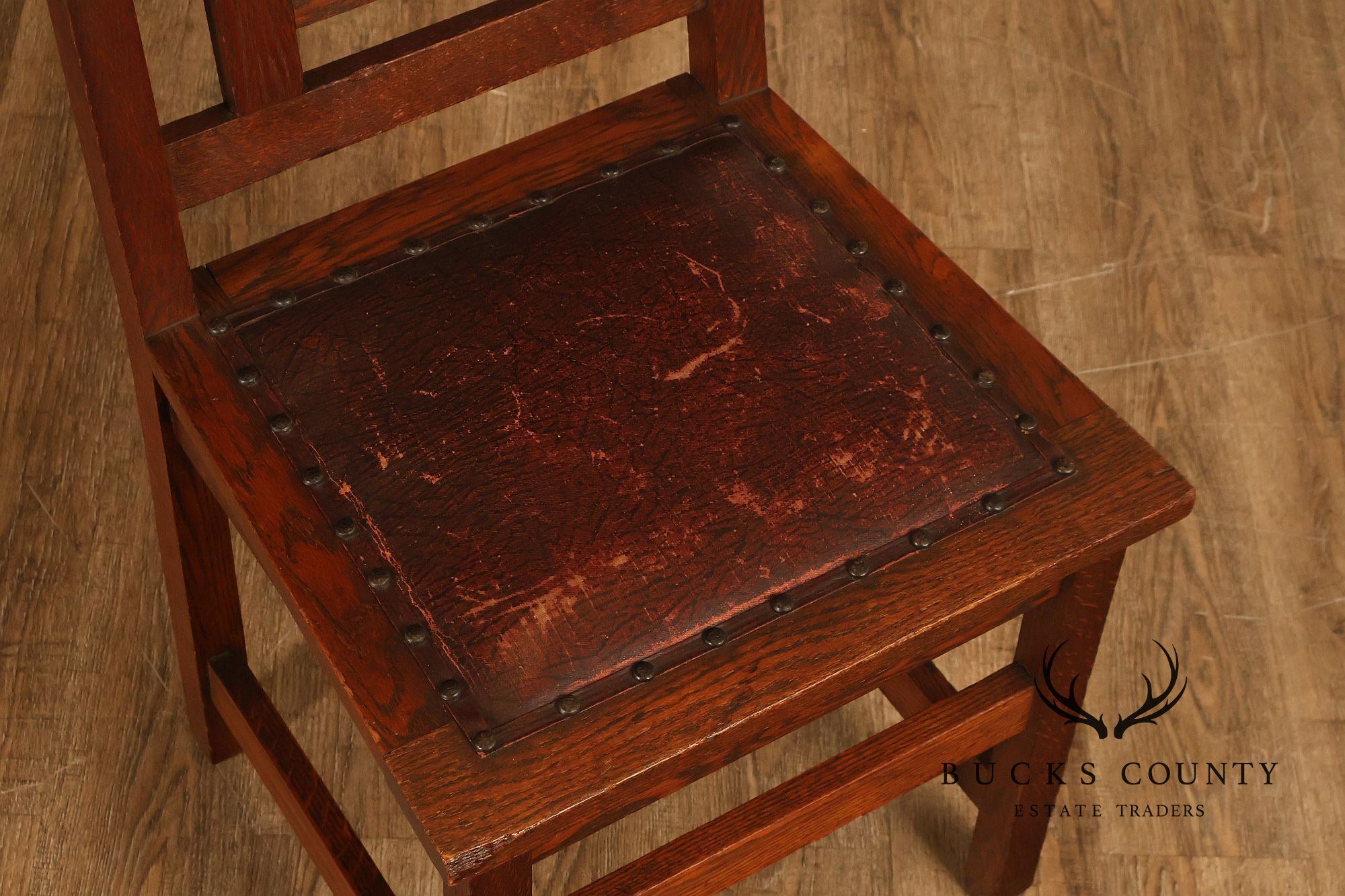 Antique American Arts & Crafts Mission Set Of 3 Oak Side Chairs
