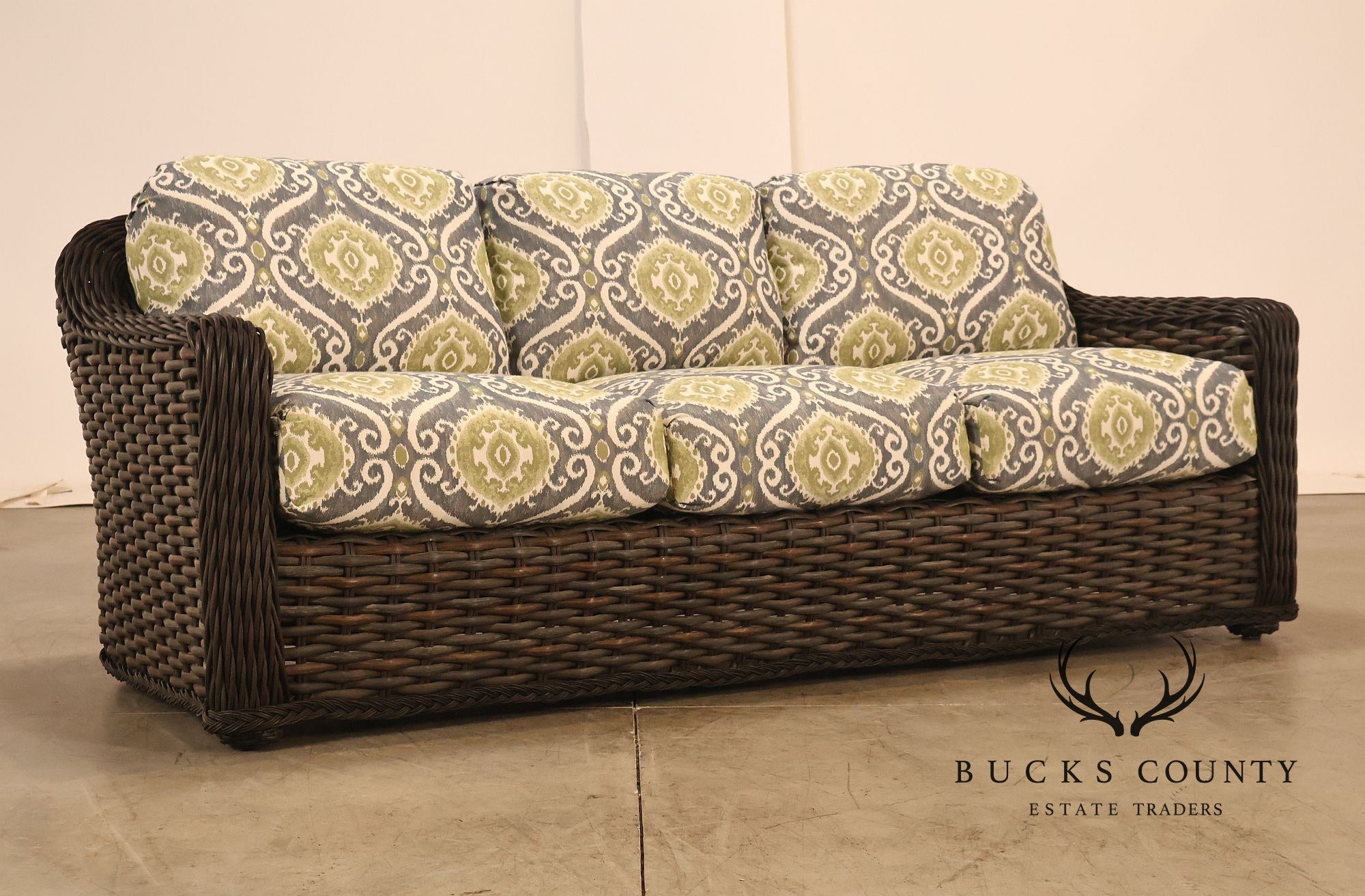 Lane Venture Woven Wicker Outdoor Sofa With Patterned Cushions