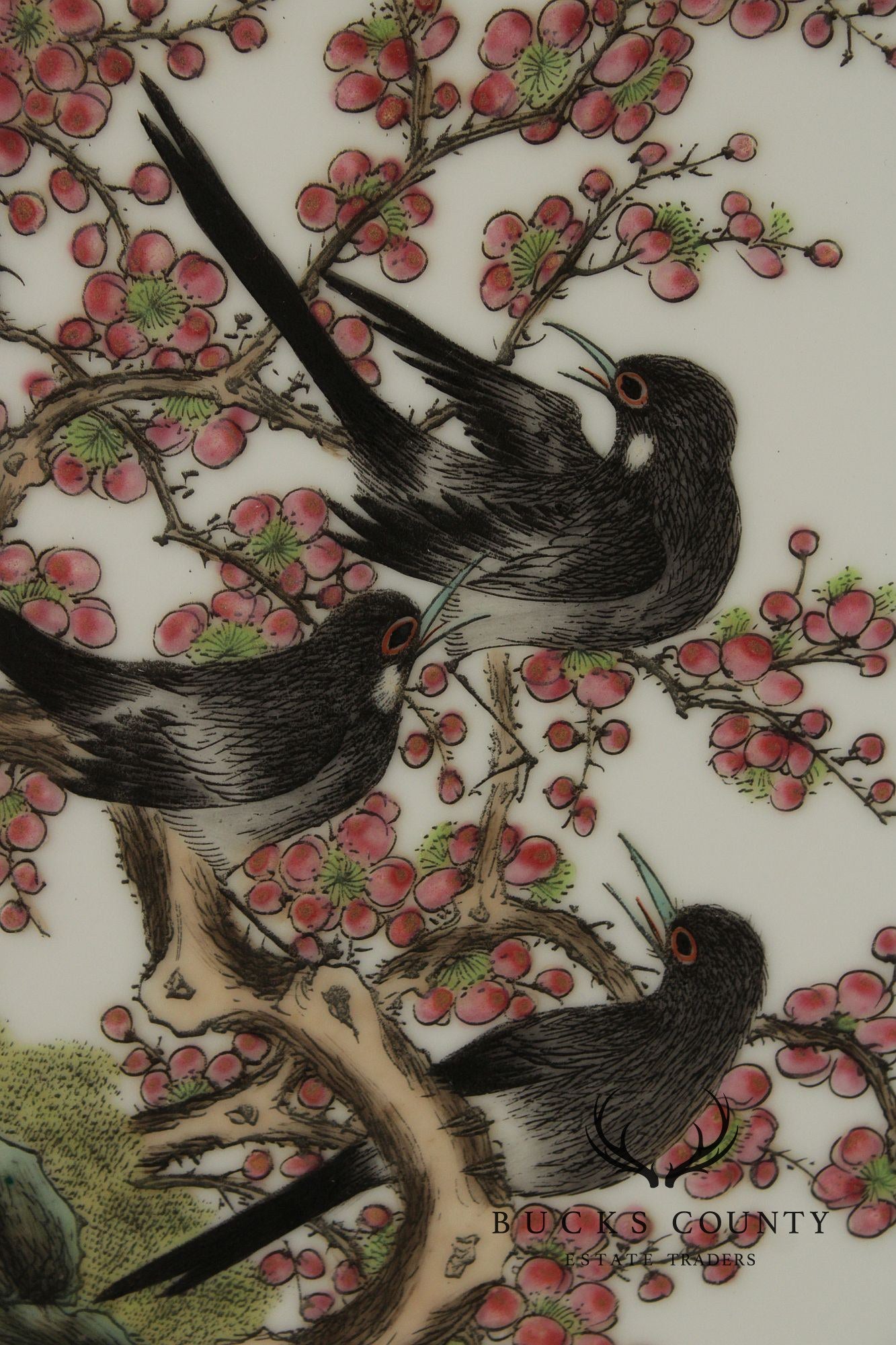 Vintage Chinese Pair of Hand Painted Porcelain Plaques