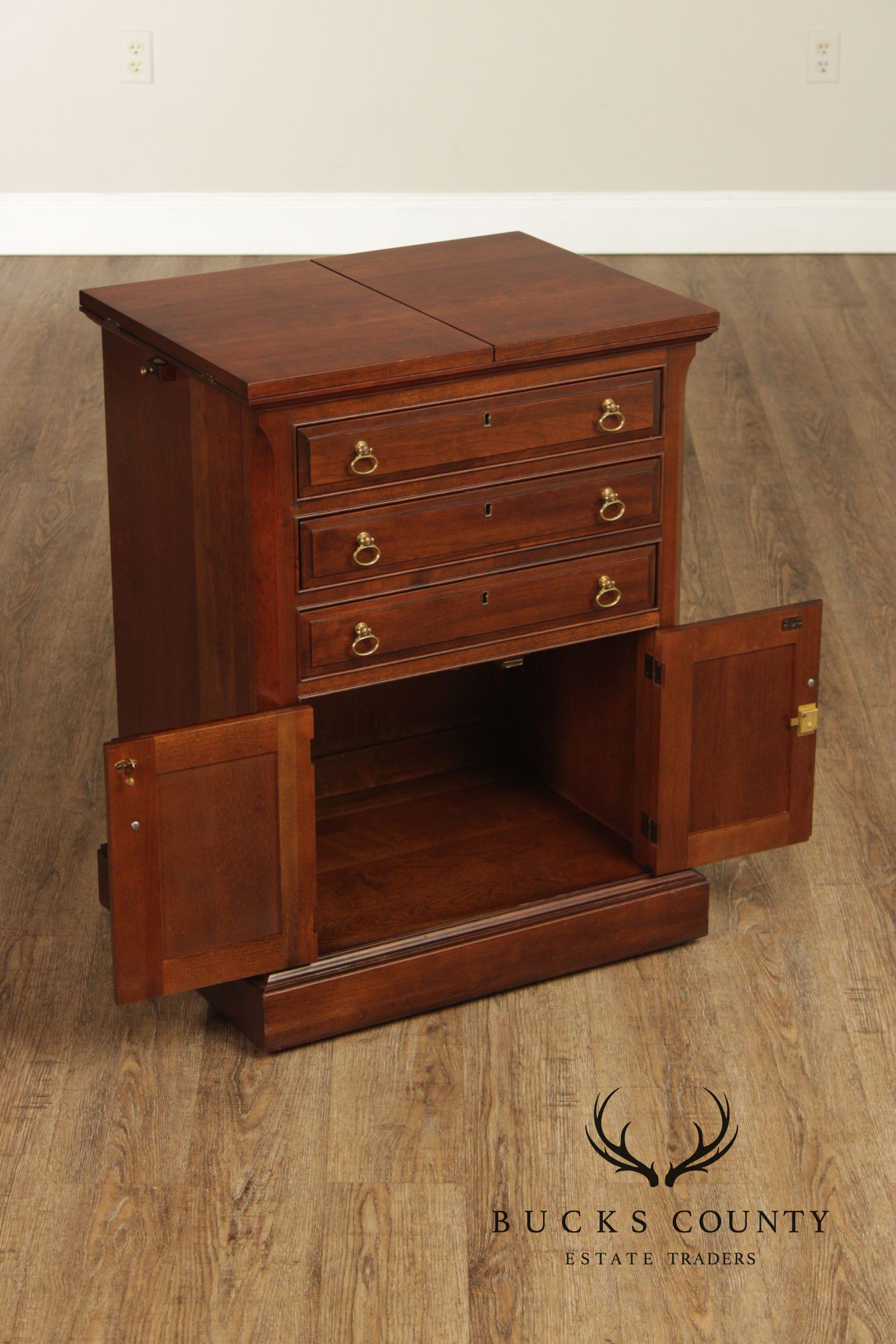 Pennsylvania House Cherry Flip Top Silver Chest Server Cabinet