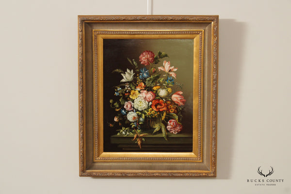 Framed Still Life Oil Painting featuring Bouquet of Flowers