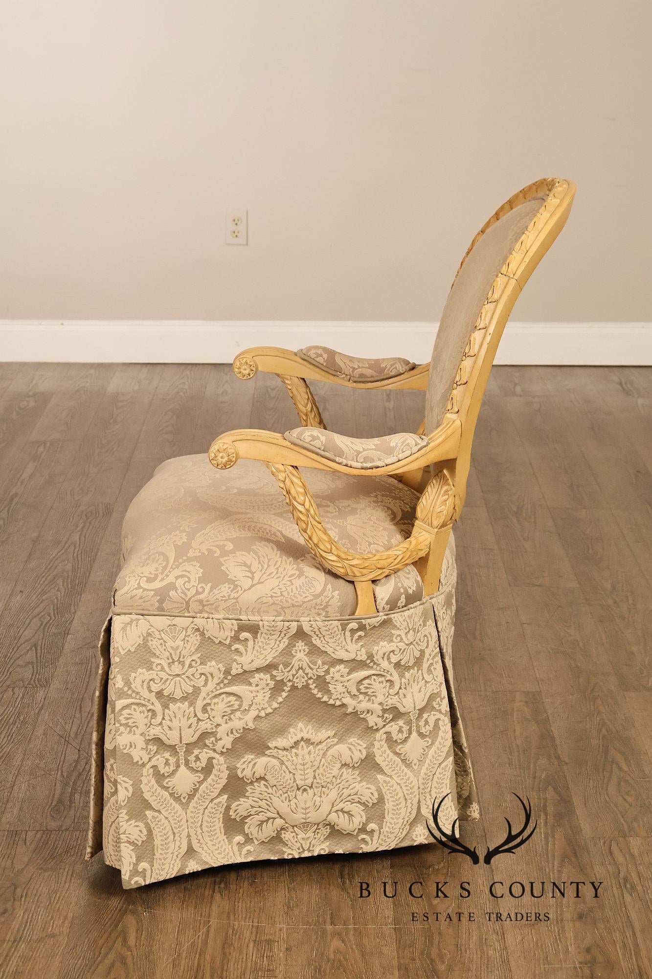 Louis XVI Style Pair Of Painted Oval Back Armchairs With Upholstered Seats