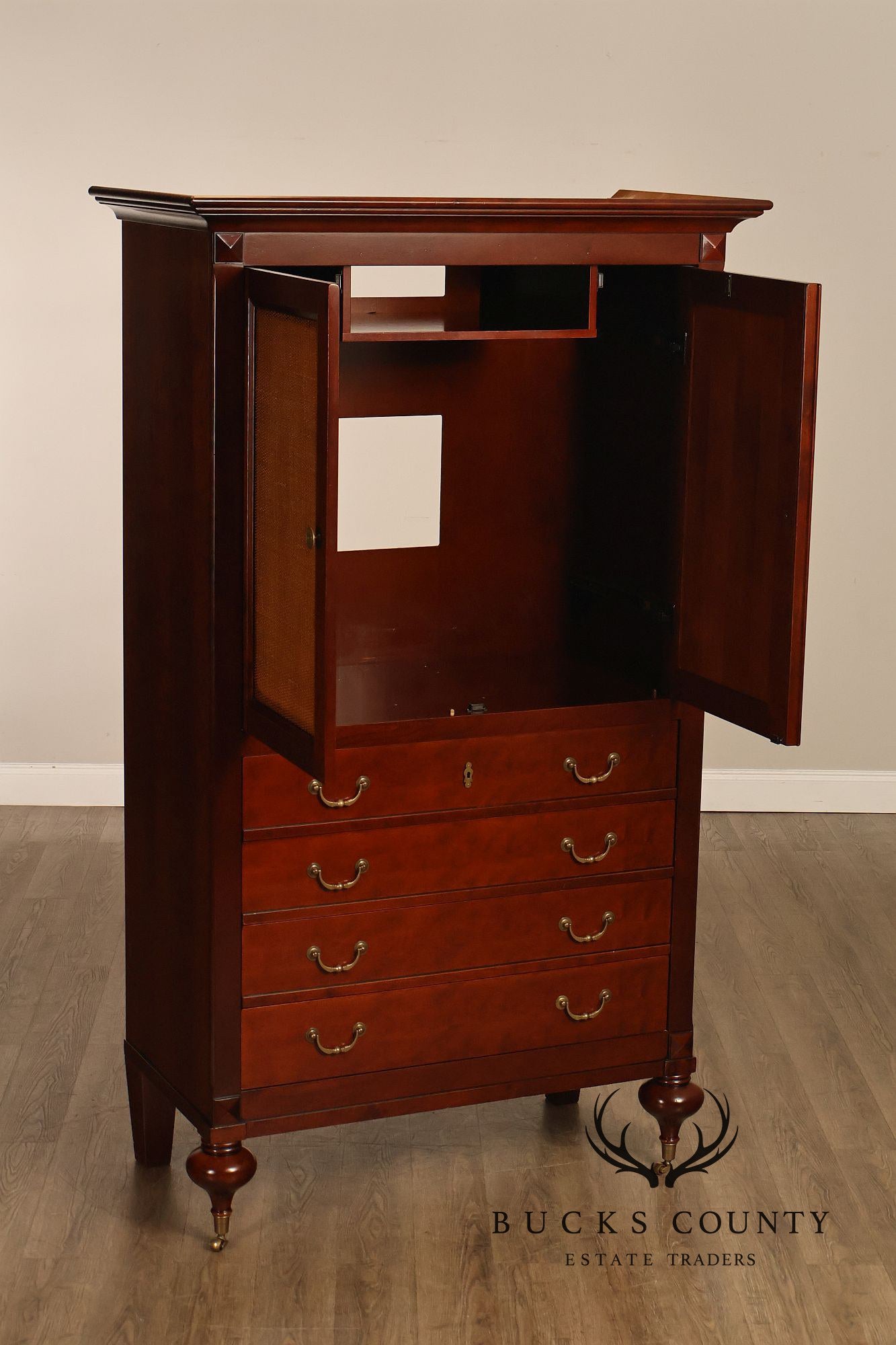 Grange French Louis Philippe Cherry Cane Door Armoire Cabinet