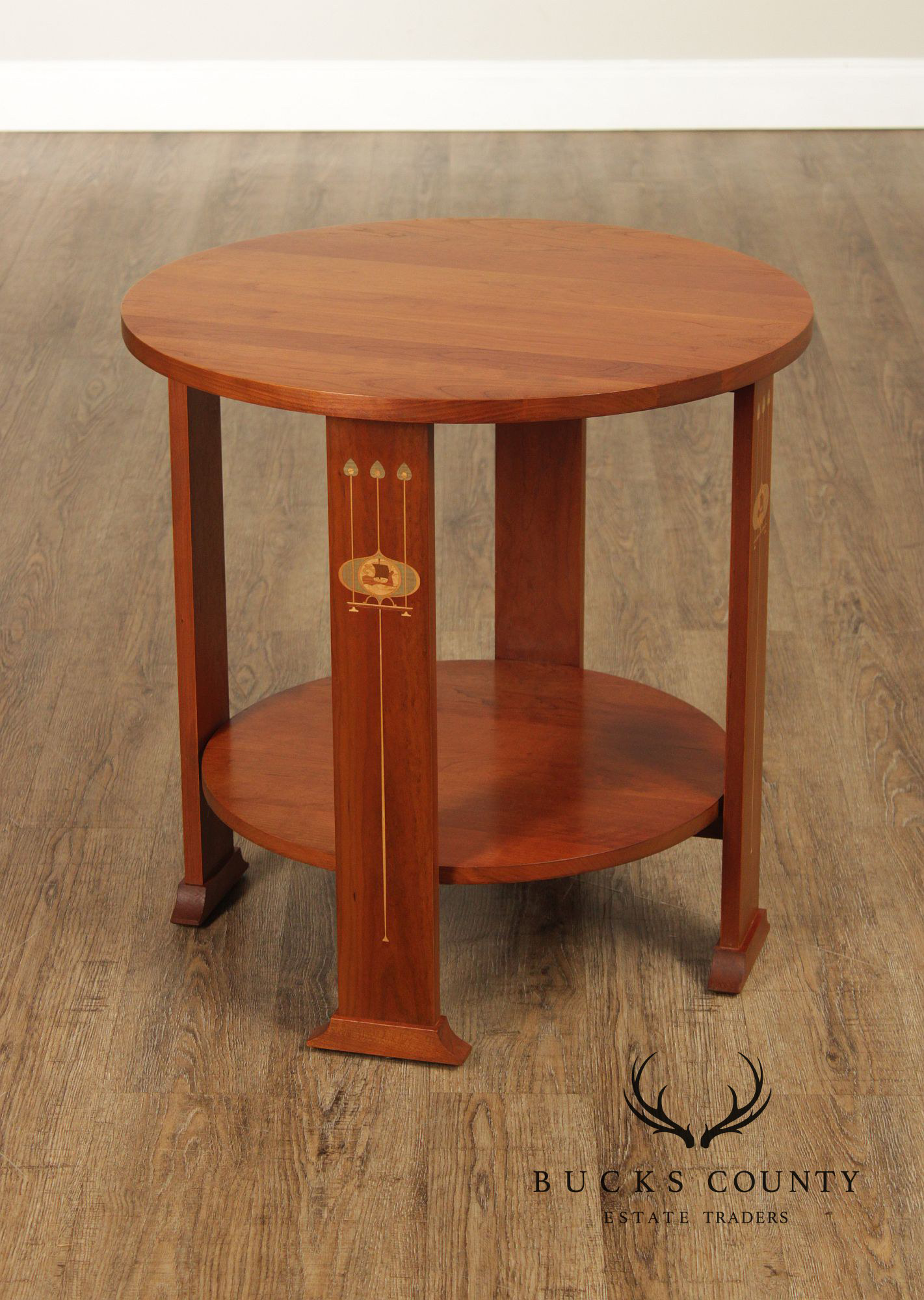 Stickley Harvey Ellis Inlaid Cherry Round Lamp Table