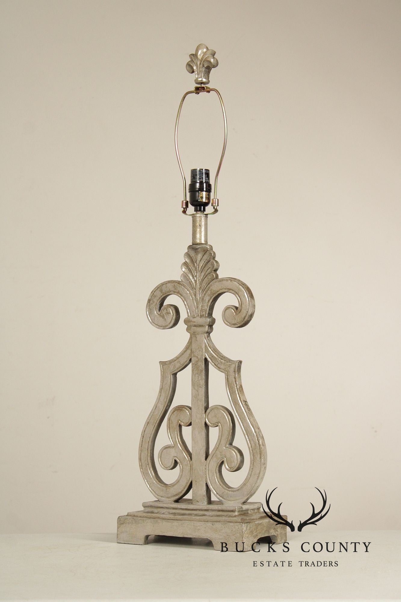 Traditional Pair of Silver Painted Table Lamps
