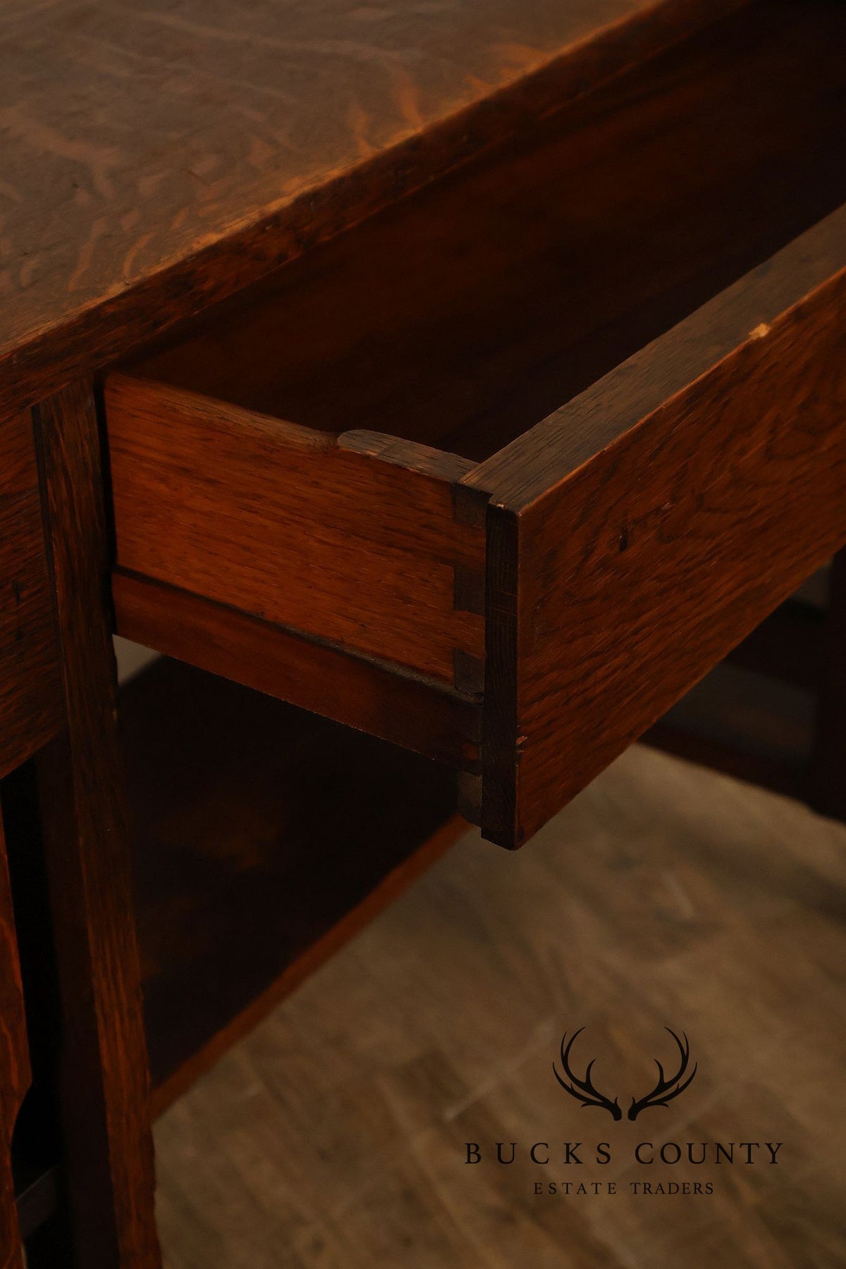 Antique Arts And Crafts Mission Oak Writing Desk With Side Shelves