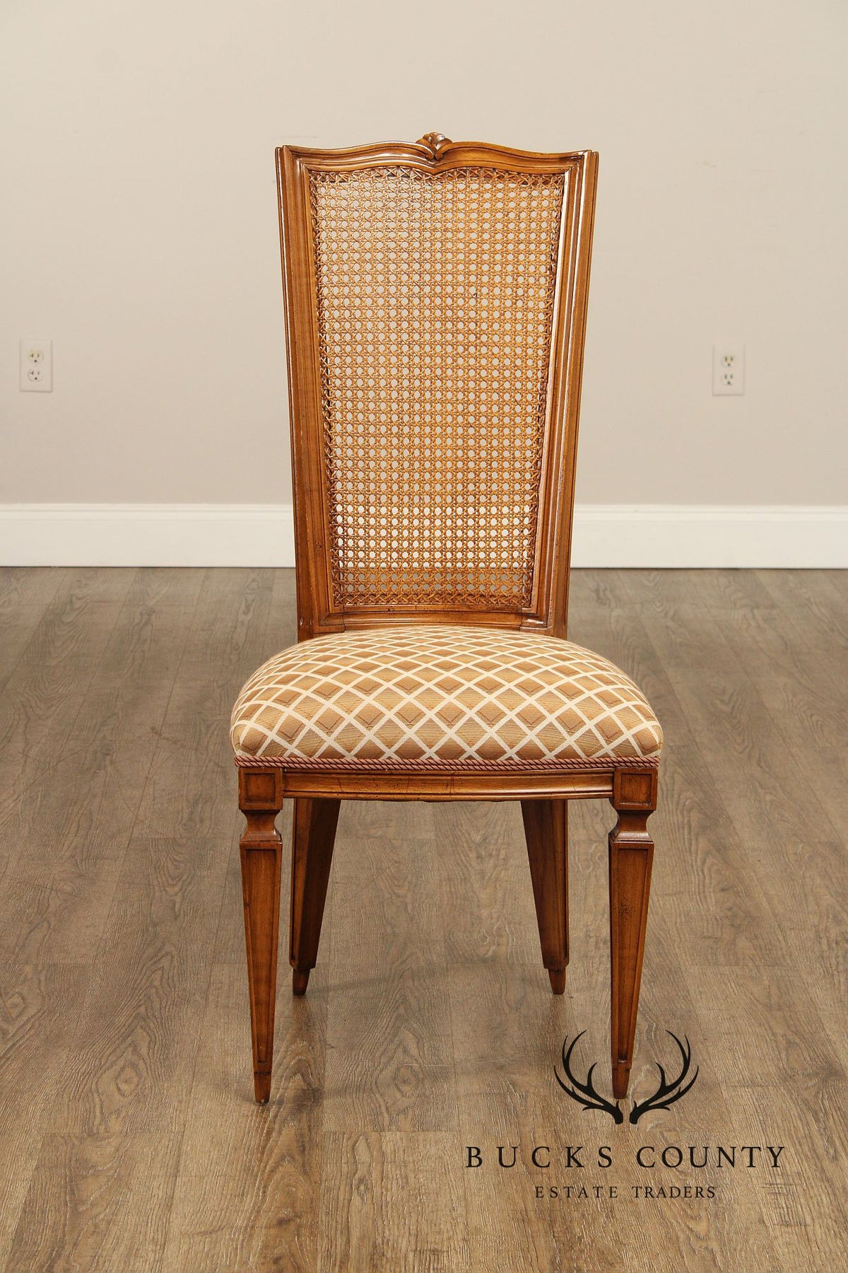 Karges Italian Provincial Vintage Set Of Four Walnut Cane Back Dining Chairs