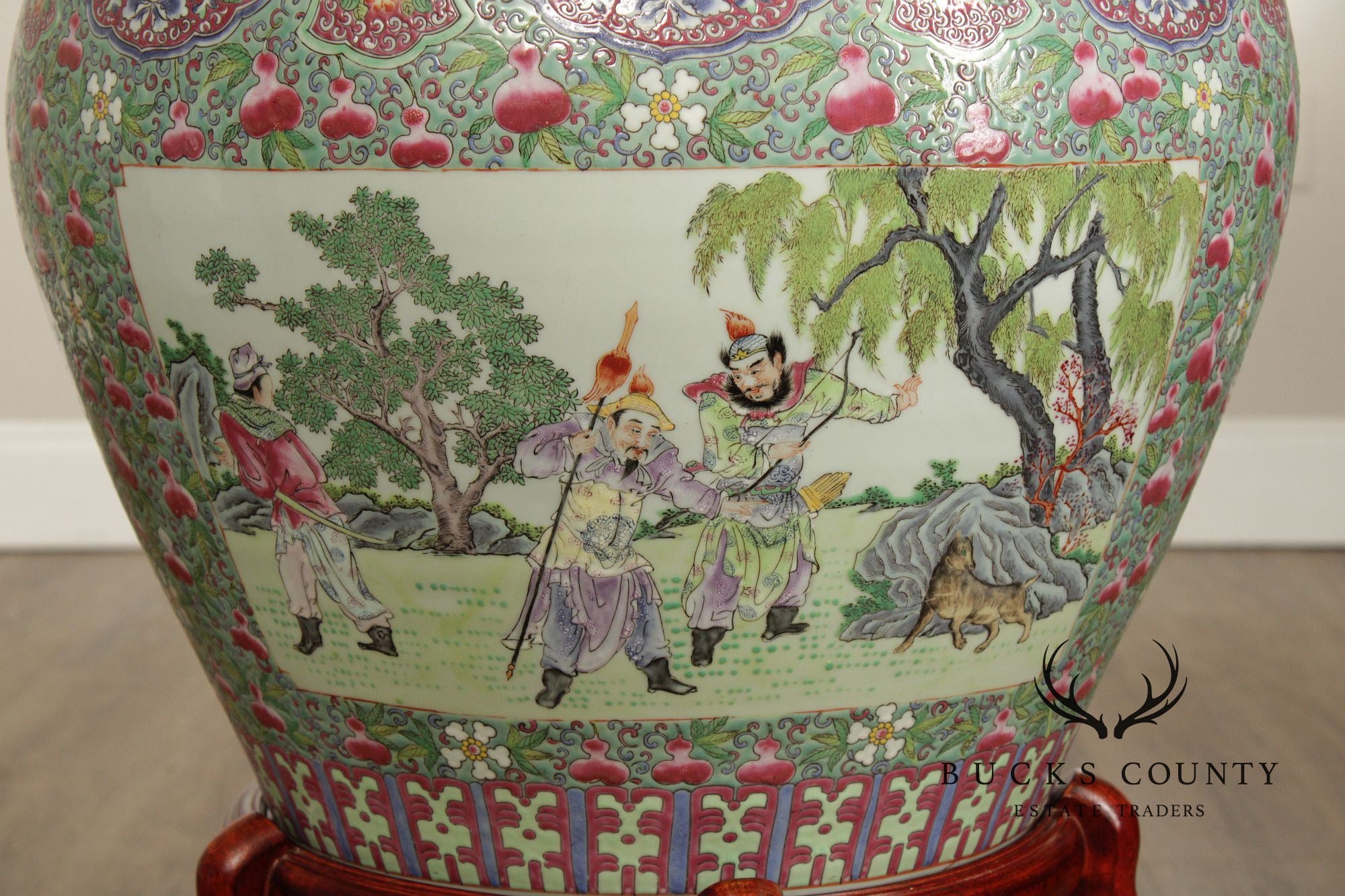 Chinese Famille Verte Fishbowl Planter on Stand