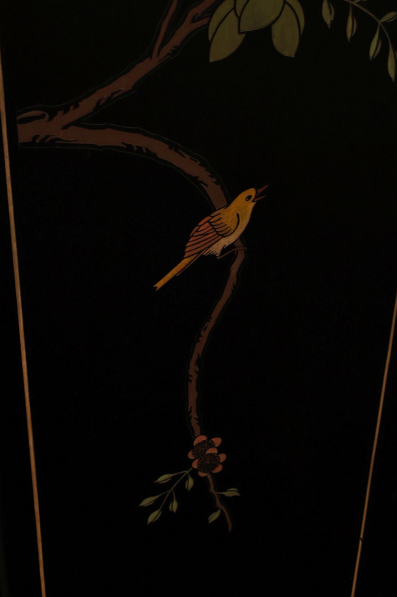 Asian Style Black Vintage Lacquer Six Panel Folding Screen