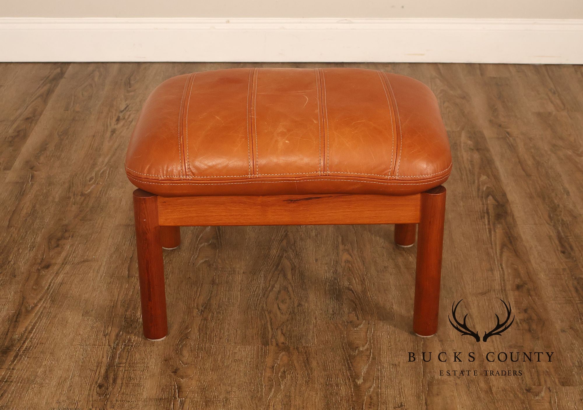 Thams Kvalitet Danish Modern Teak and Leather Ottoman