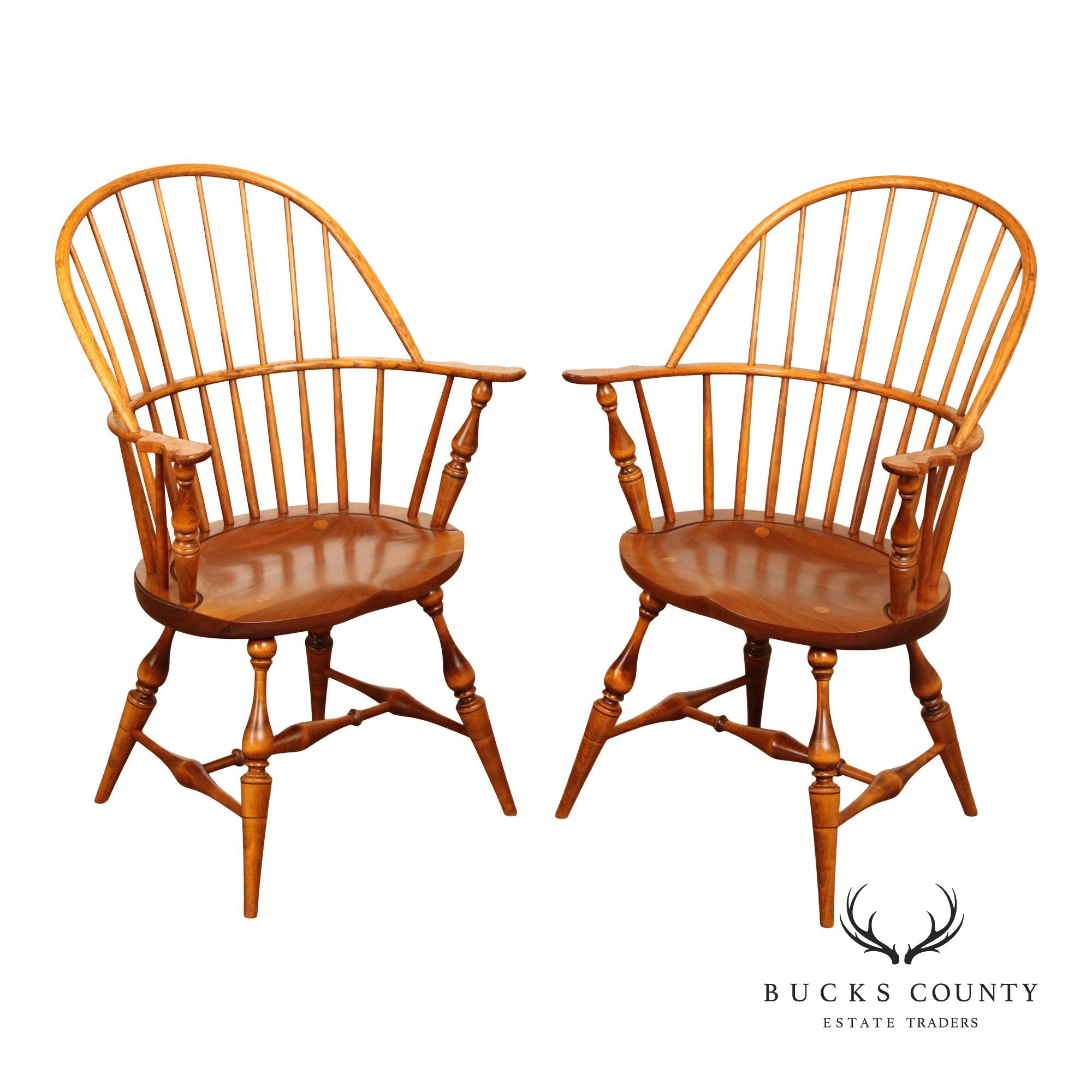 River Bend Chair Co. Pair of Mixed Wood Windsor Armchairs