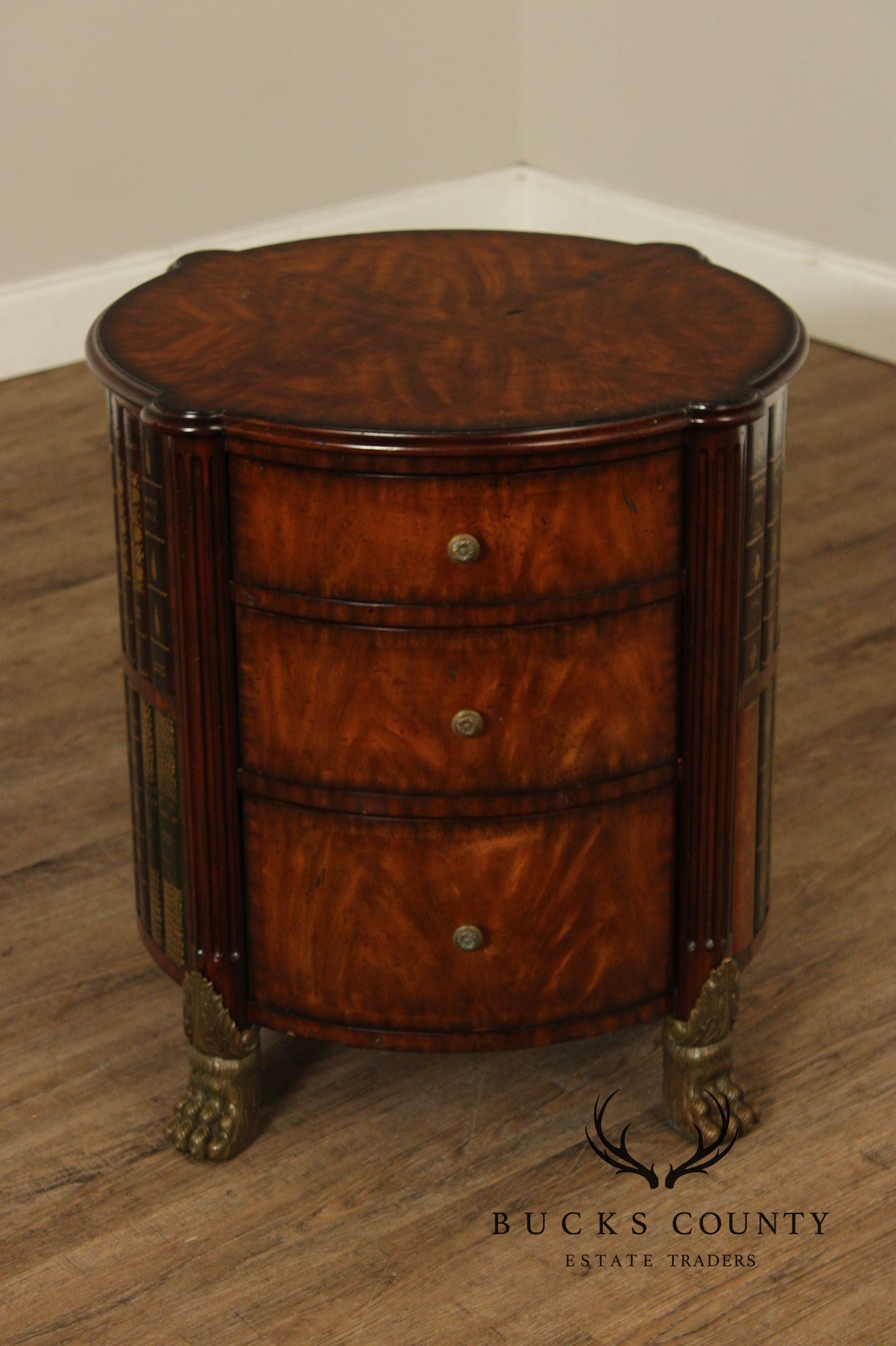 Maitland-Smith Regency Style Mahogany Faux Book Drum Table