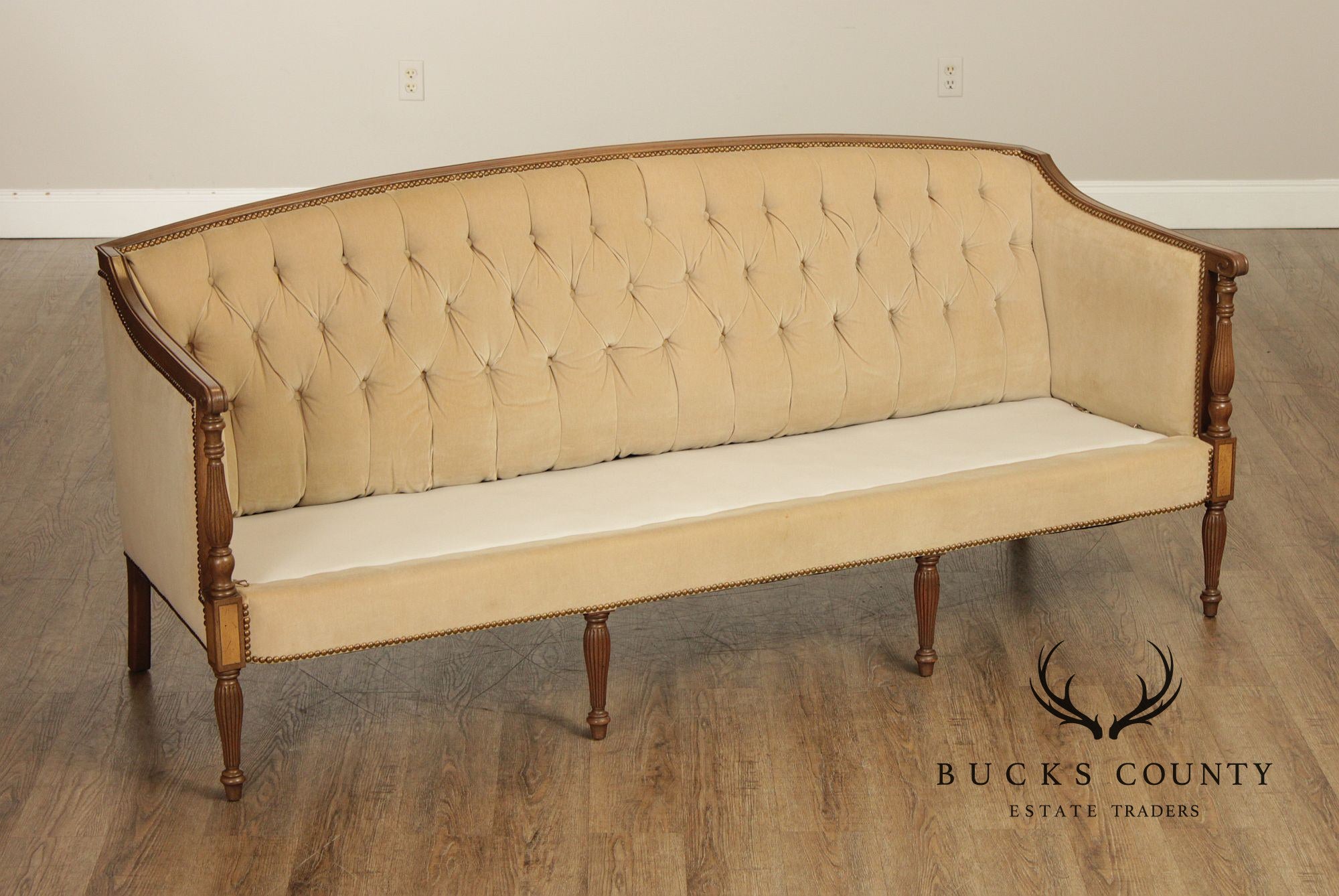 Sheraton Style Vintage Mahogany Tufted Sofa