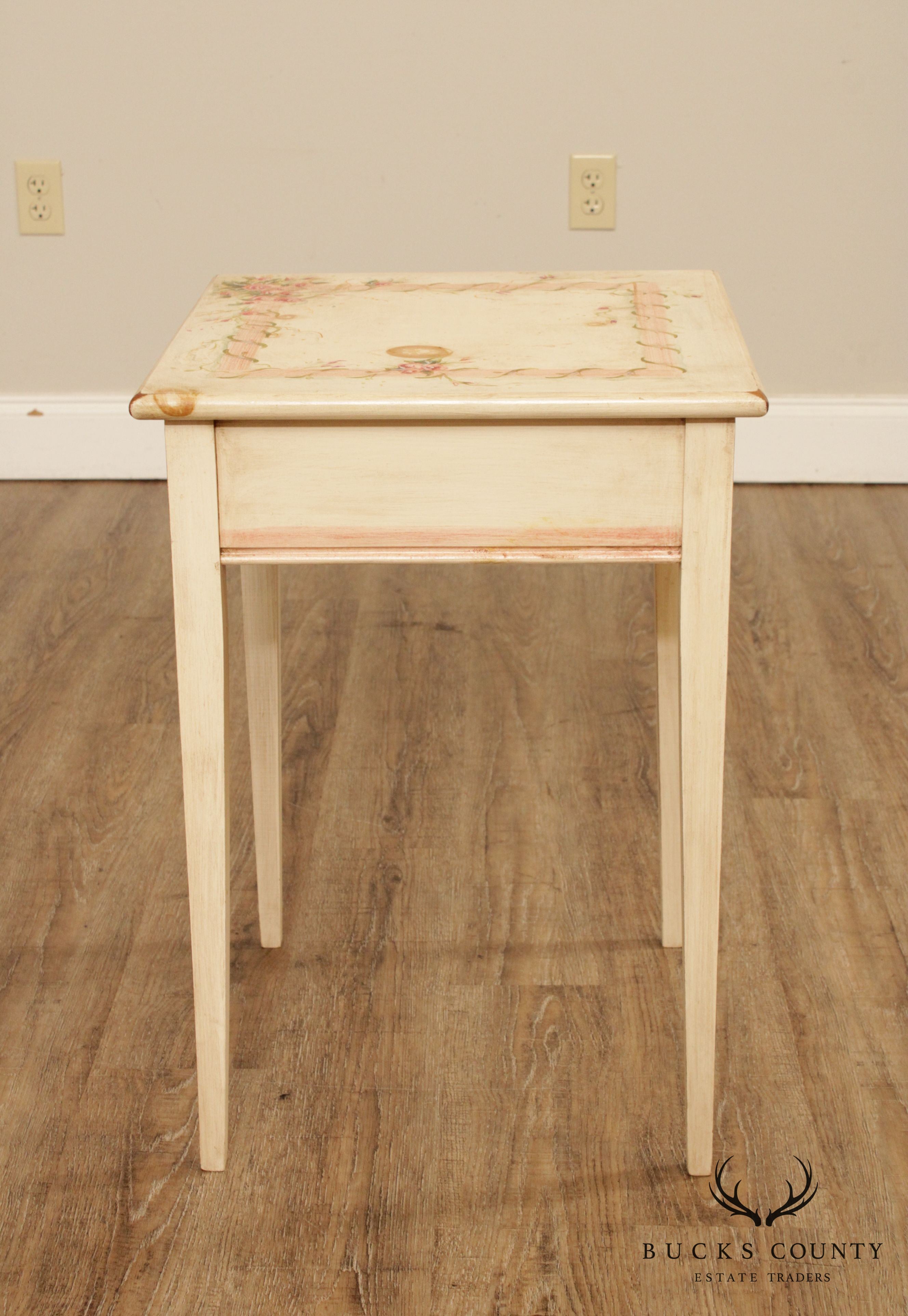 Mastercraft Floral Hand Painted Square Pine Side Table