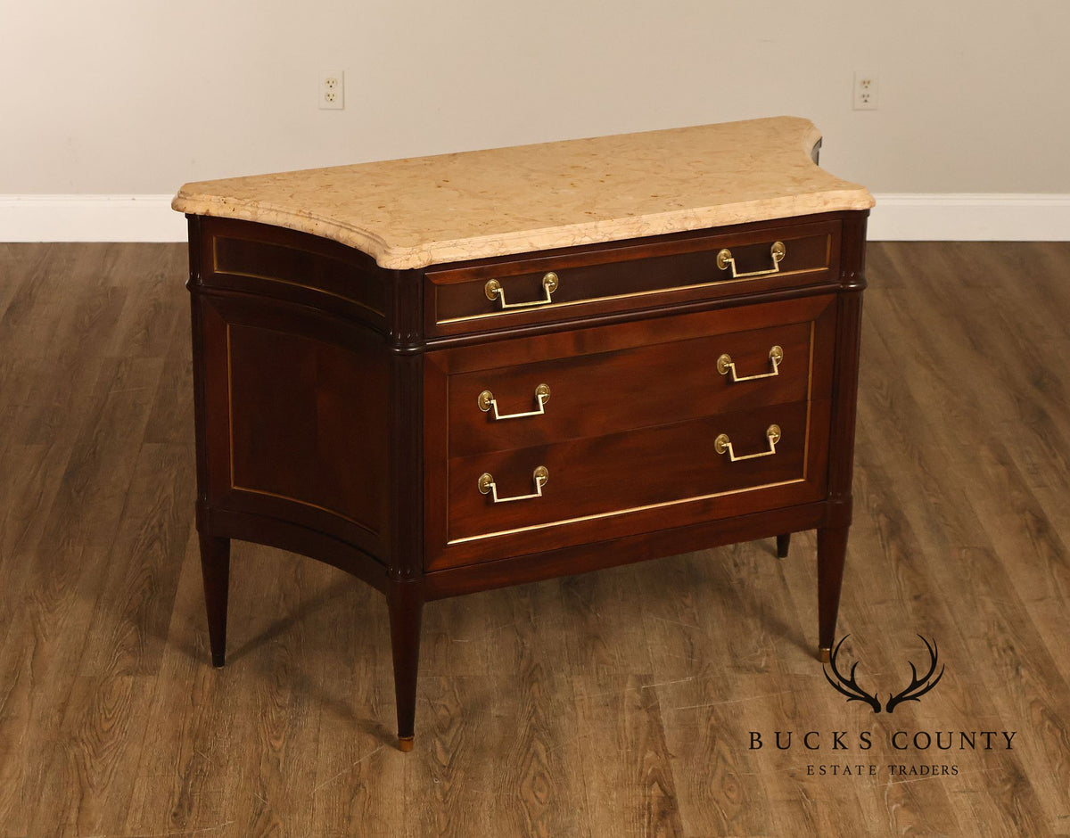 Louis XVI Style Fitted Marble Top Three-Drawer Commode
