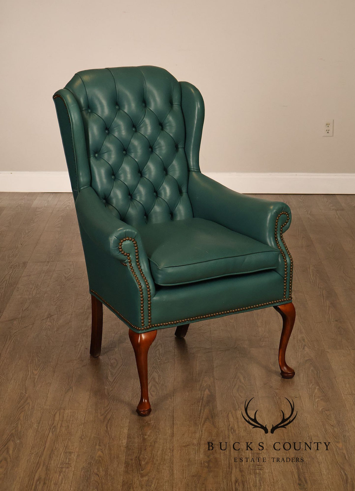 Distinction Furniture Chippendale Style Green Leather Wingback Armchair