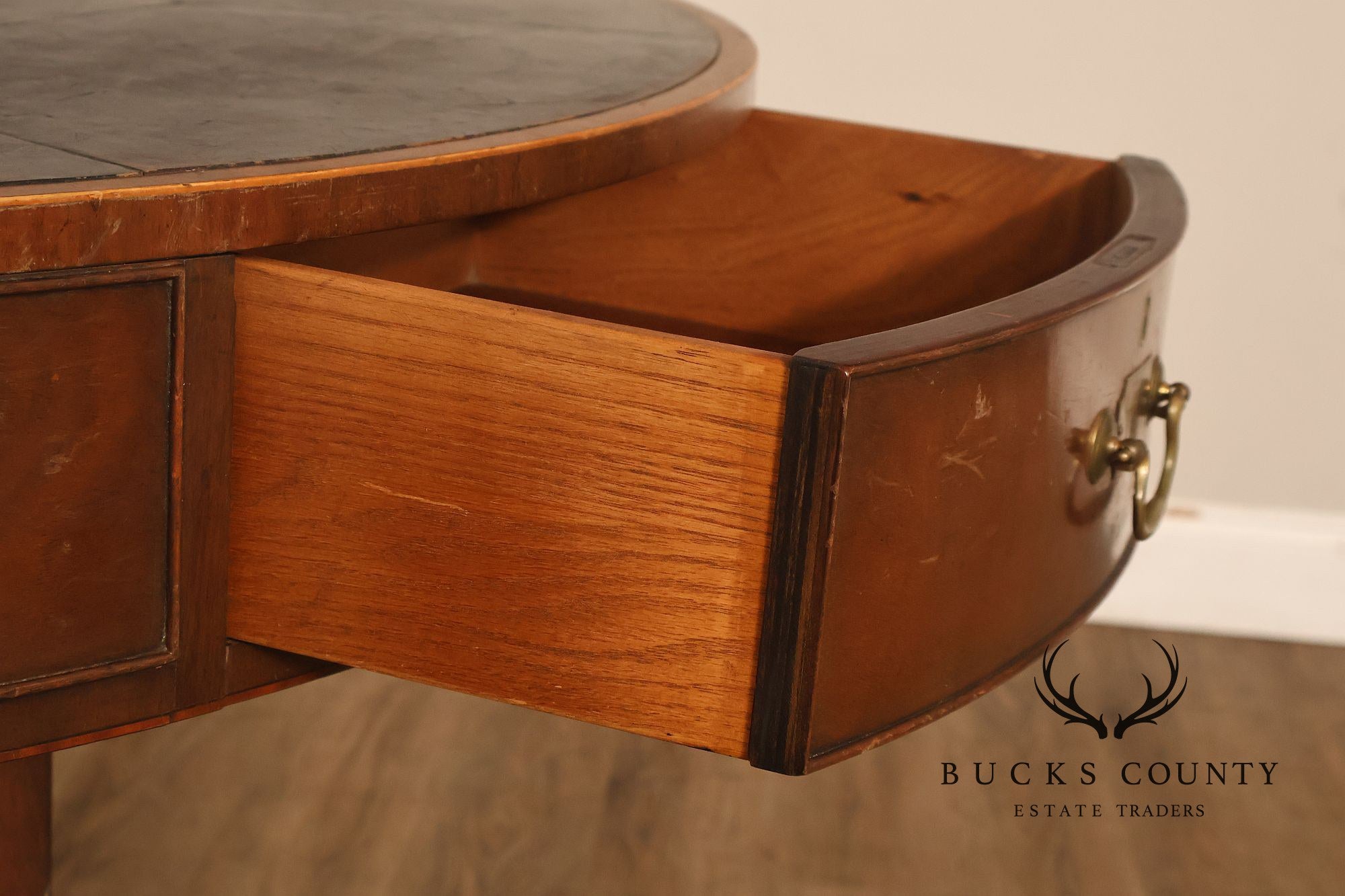 Kittinger Leather Top Round Rent Table With Drawers T295