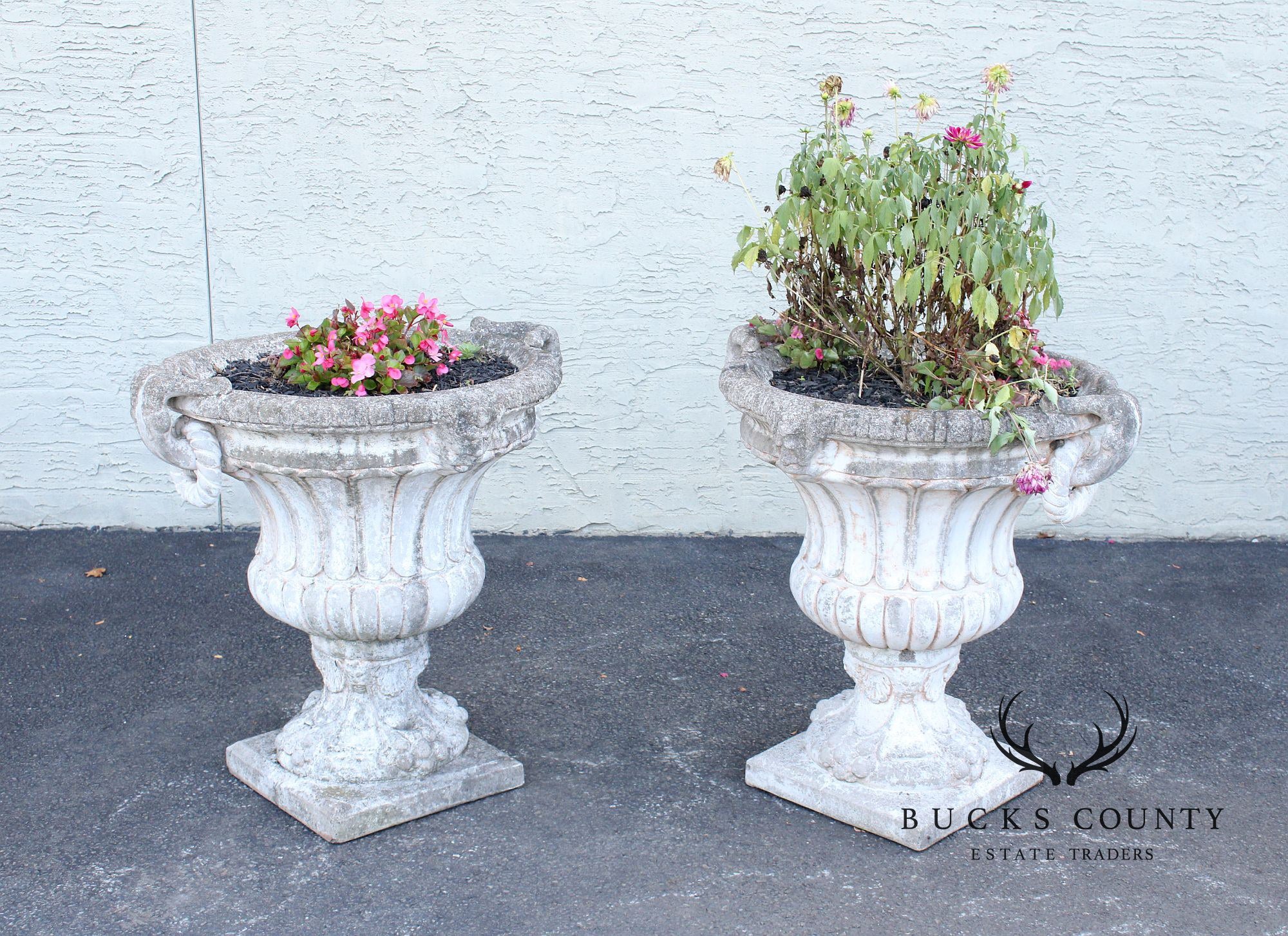 Classical Style Pair of Cast Stone Garden Urns