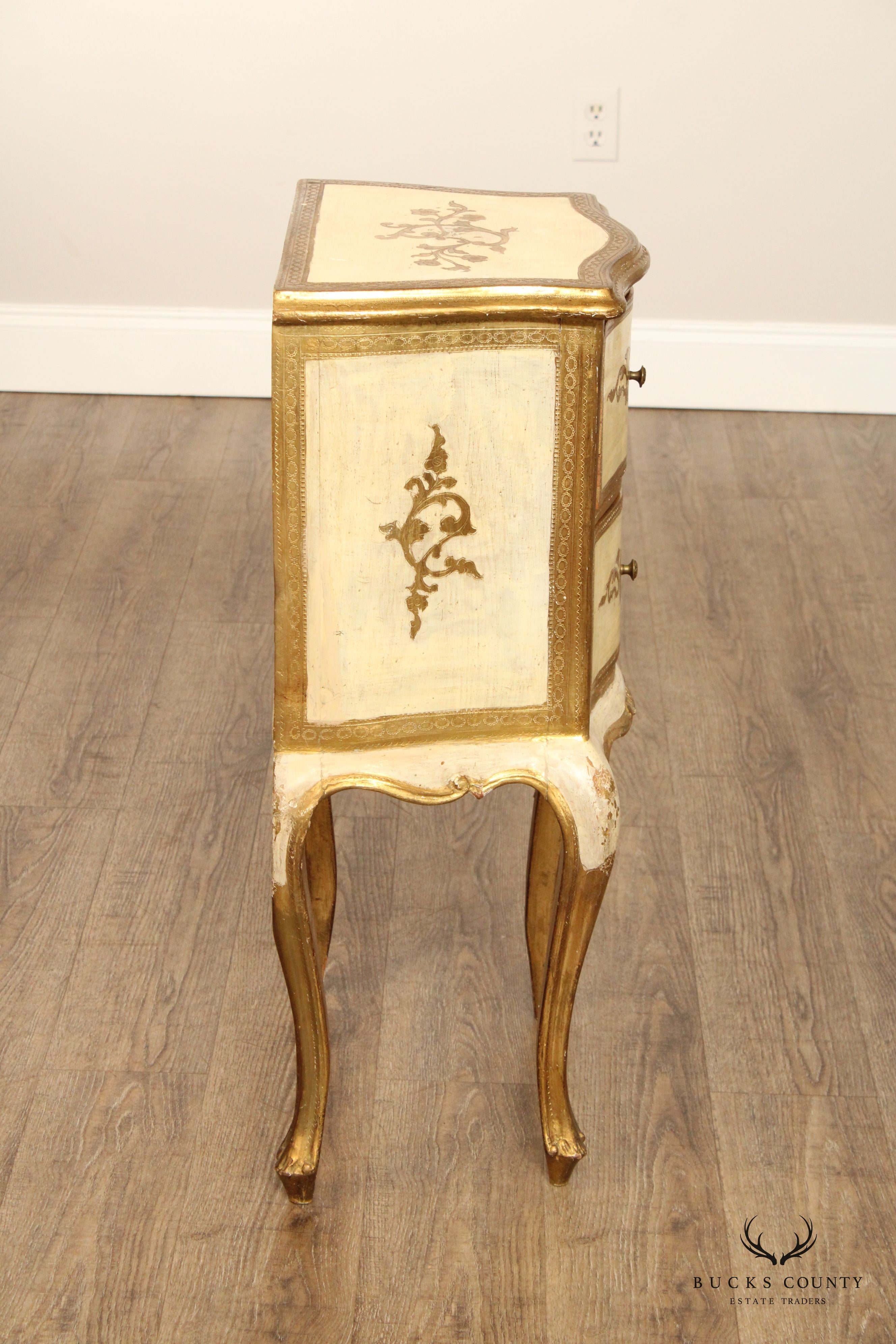 Italian Florentine Style Two-Drawer Side Table or Nightstand