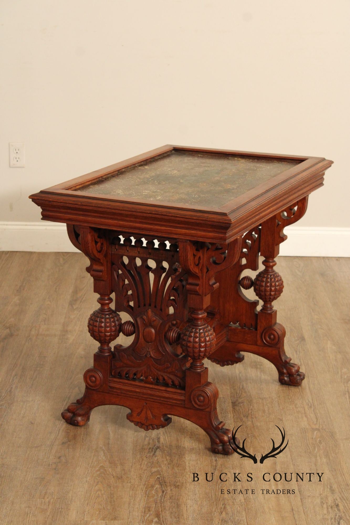 Antique Victorian Renaissance Revival Carved Oak Parlor Table