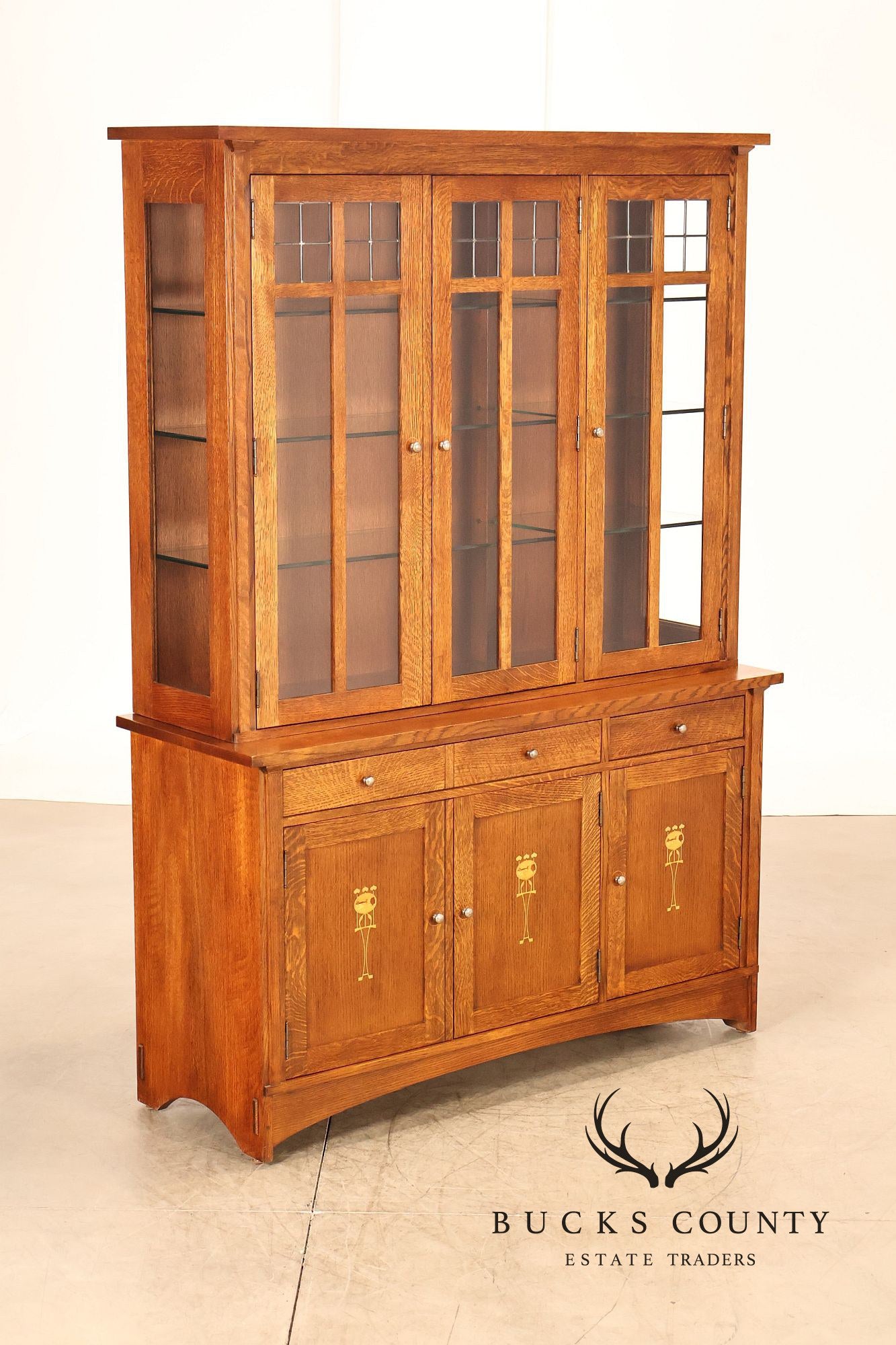 Stickley Mission Collection Oak Harvey Ellis Inlaid China Cabinet