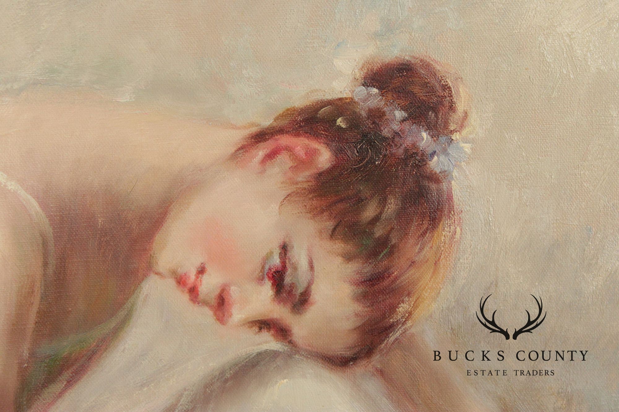 Rino Viana Framed Oil Painting Seated Ballerina Figure Study