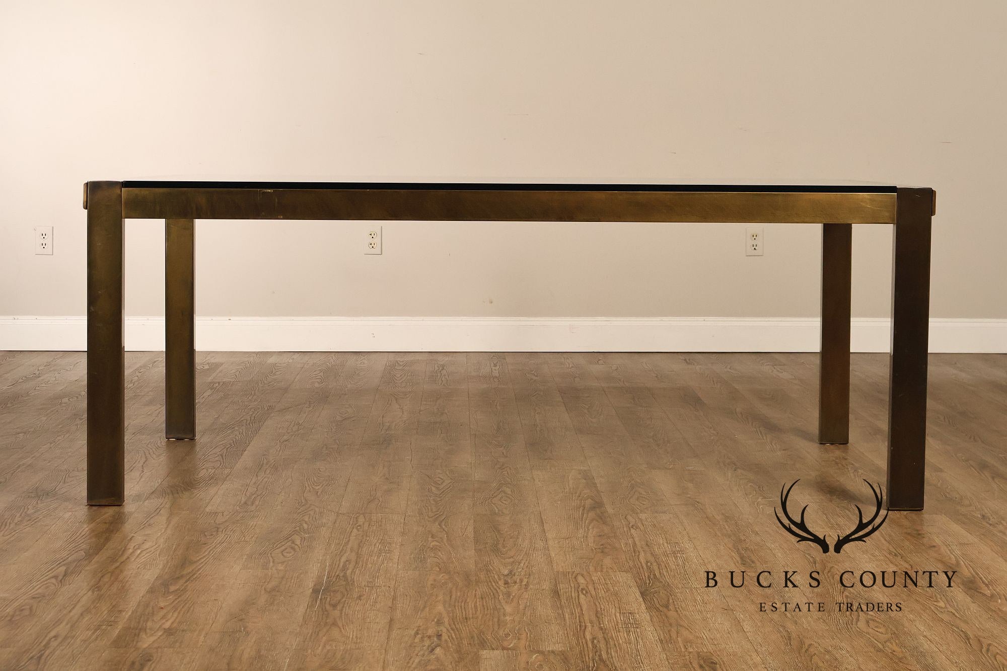 John Stuart Bronze Finish Glass Top Extendable Dining Table