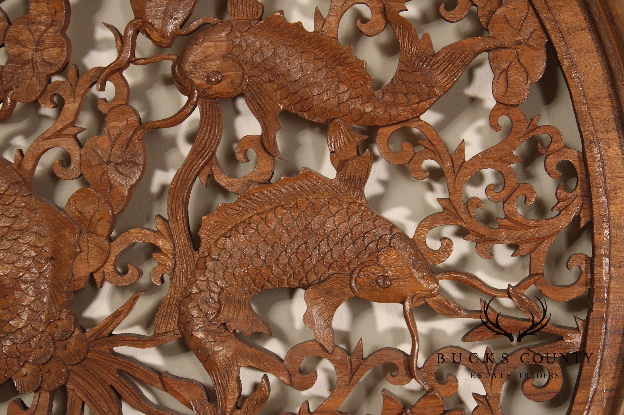 Asian Carved Wood Koi Fish Wall Decor