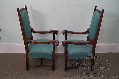 Antique 19th Century Pair of Gothic Oak Throne Arm Chairs